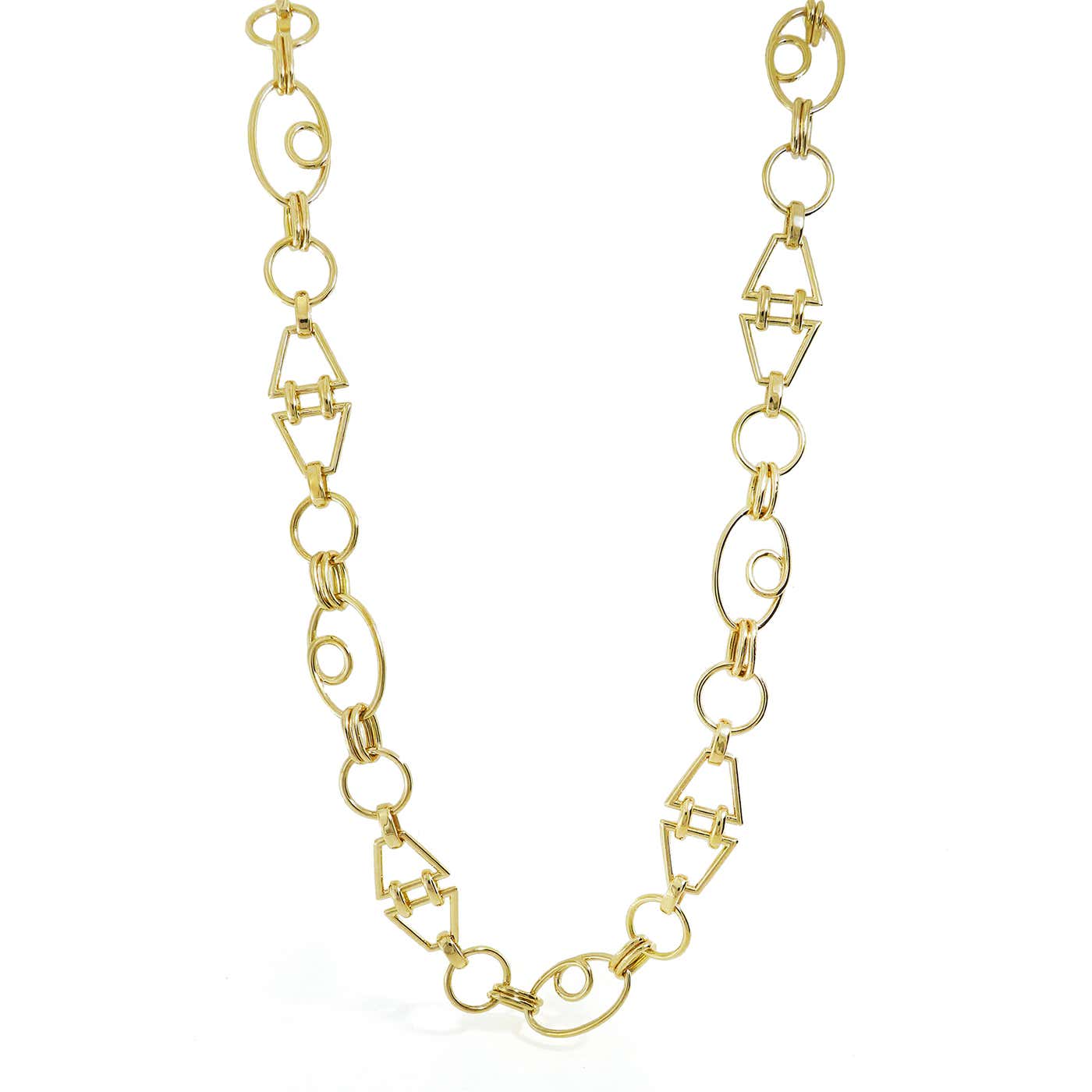 18K Yellow GoldOval, Round and Triangle Chain Necklace For Sale at ...