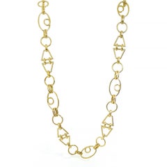 18K Yellow GoldOval, Round and Triangle Chain Necklace