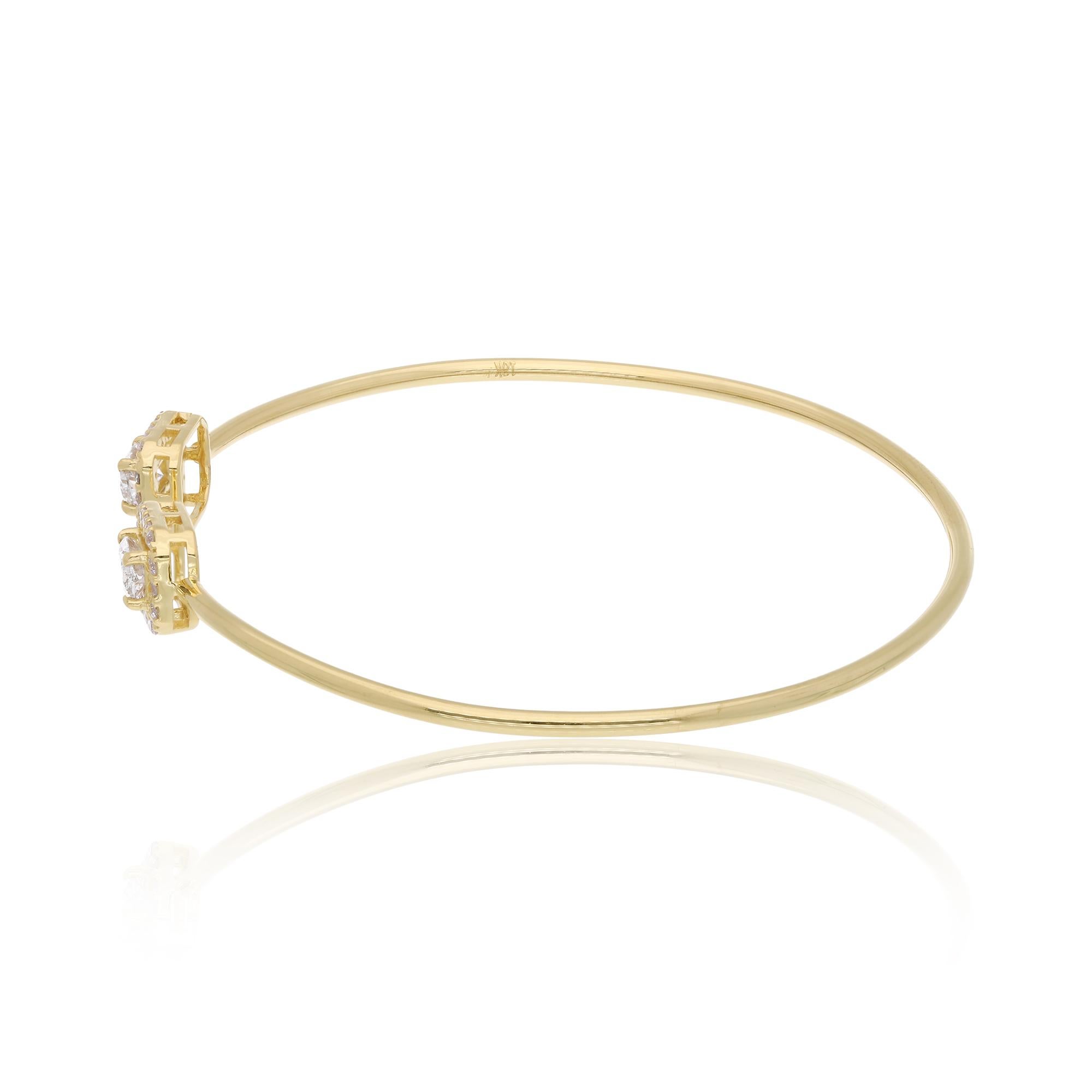 Modern Oval & Round Diamond Cuff Bangle Bracelet 14 Karat Yellow Gold Handmade Jewelry For Sale