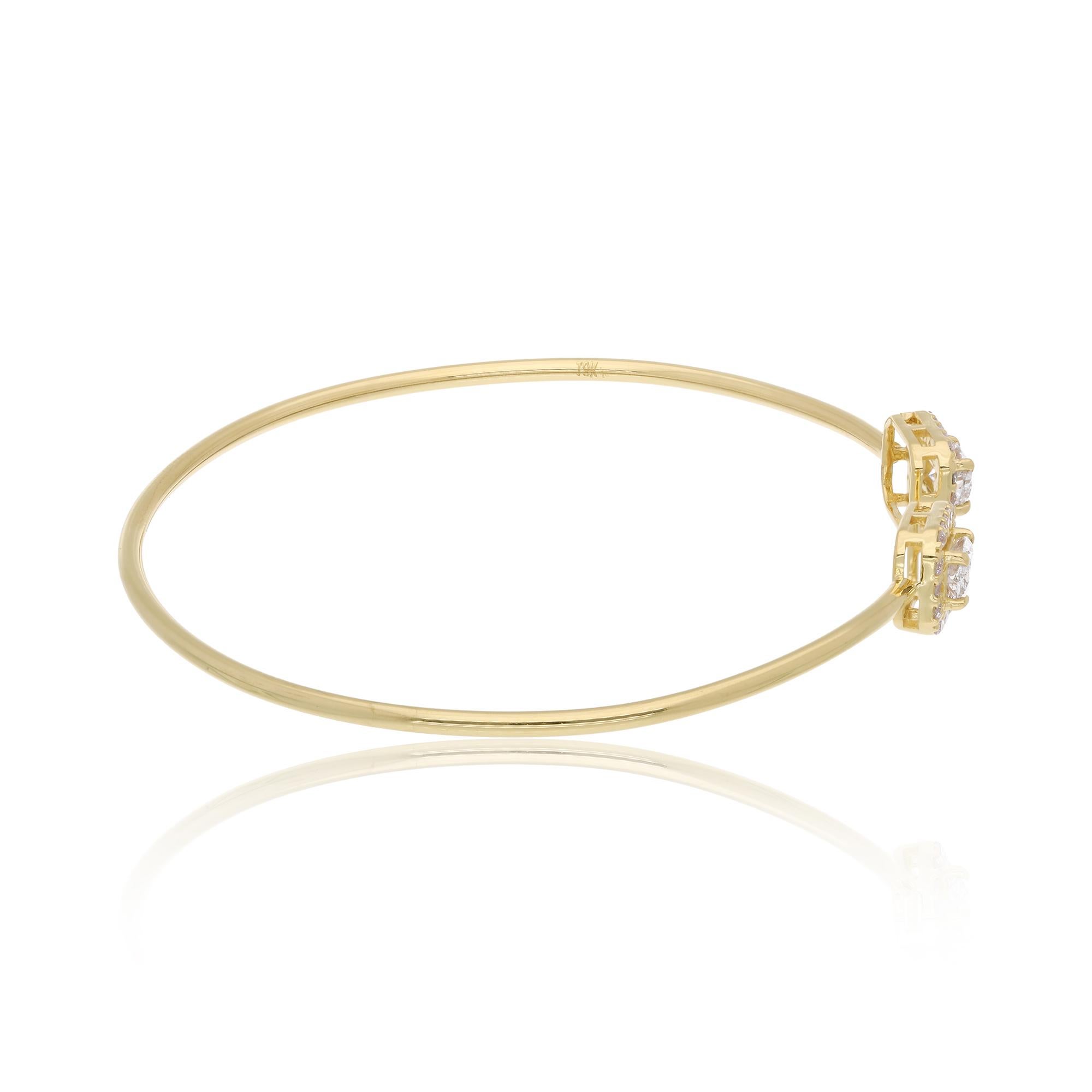 Oval & Round Diamond Cuff Bangle Bracelet 14 Karat Yellow Gold Handmade Jewelry For Sale 1