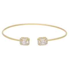 Oval & Round Diamond Cuff Bangle Bracelet 18 Karat Yellow Gold Handmade Jewelry