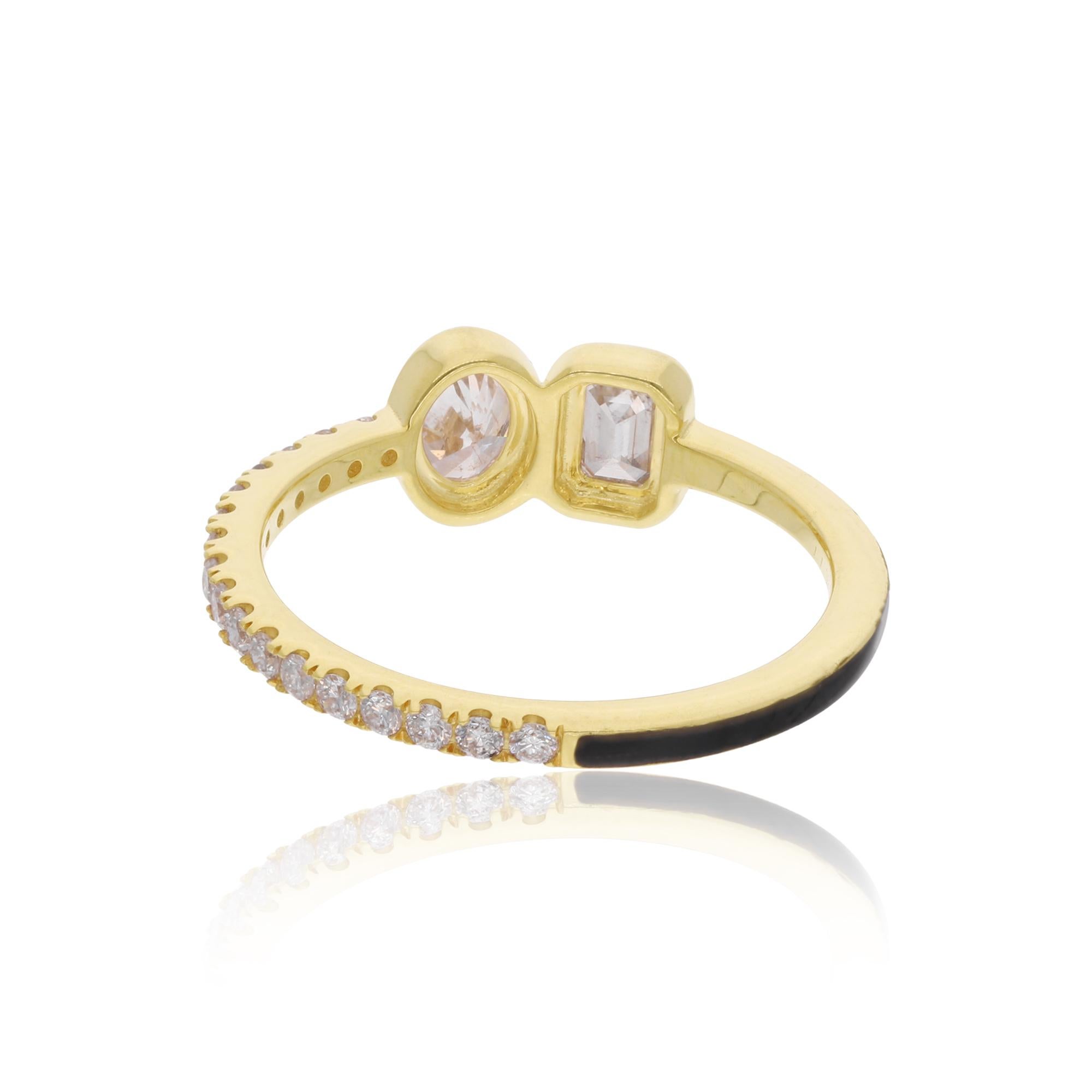 For Sale:  Oval Round & Emerald Cut Diamond Enamel Ring 14 Karat Yellow Gold Fine Jewelry 5