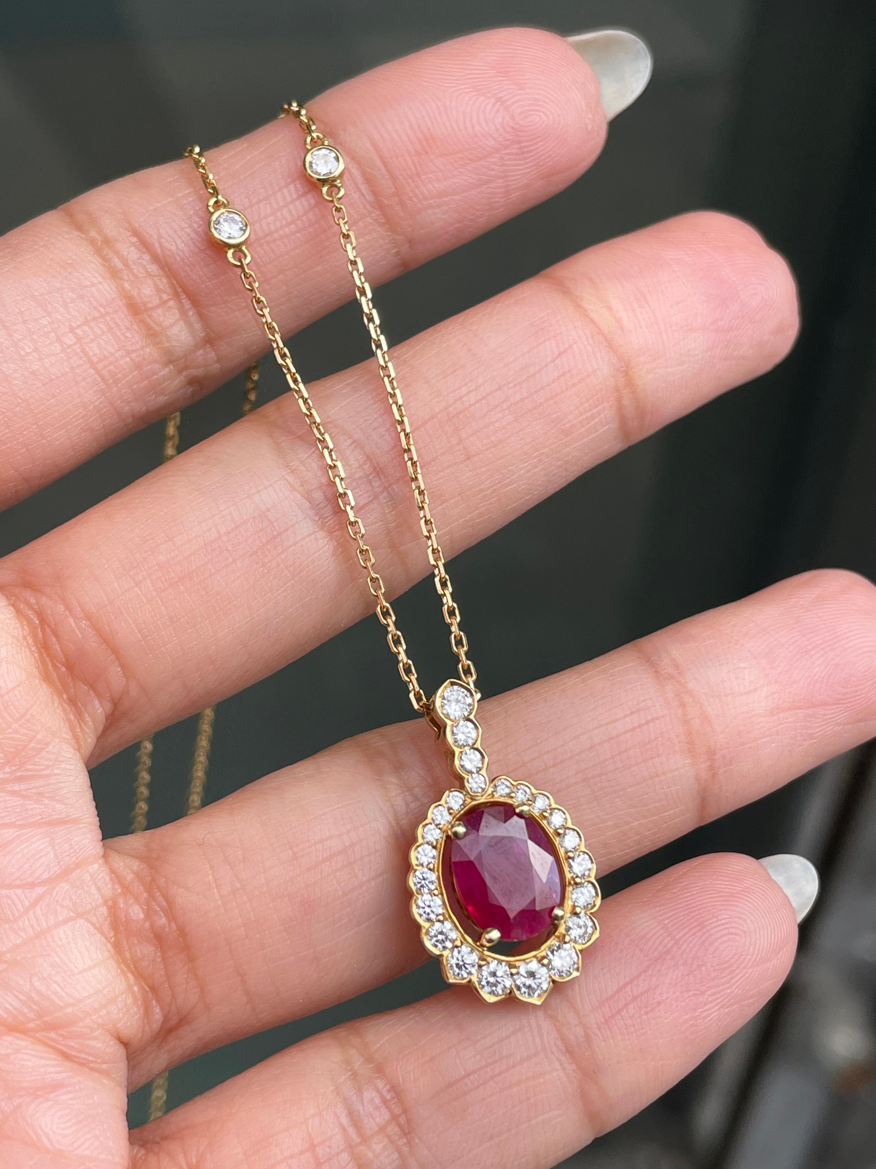 Oval Ruby and Diamond 18 Carat Gold Pendant Necklace 1