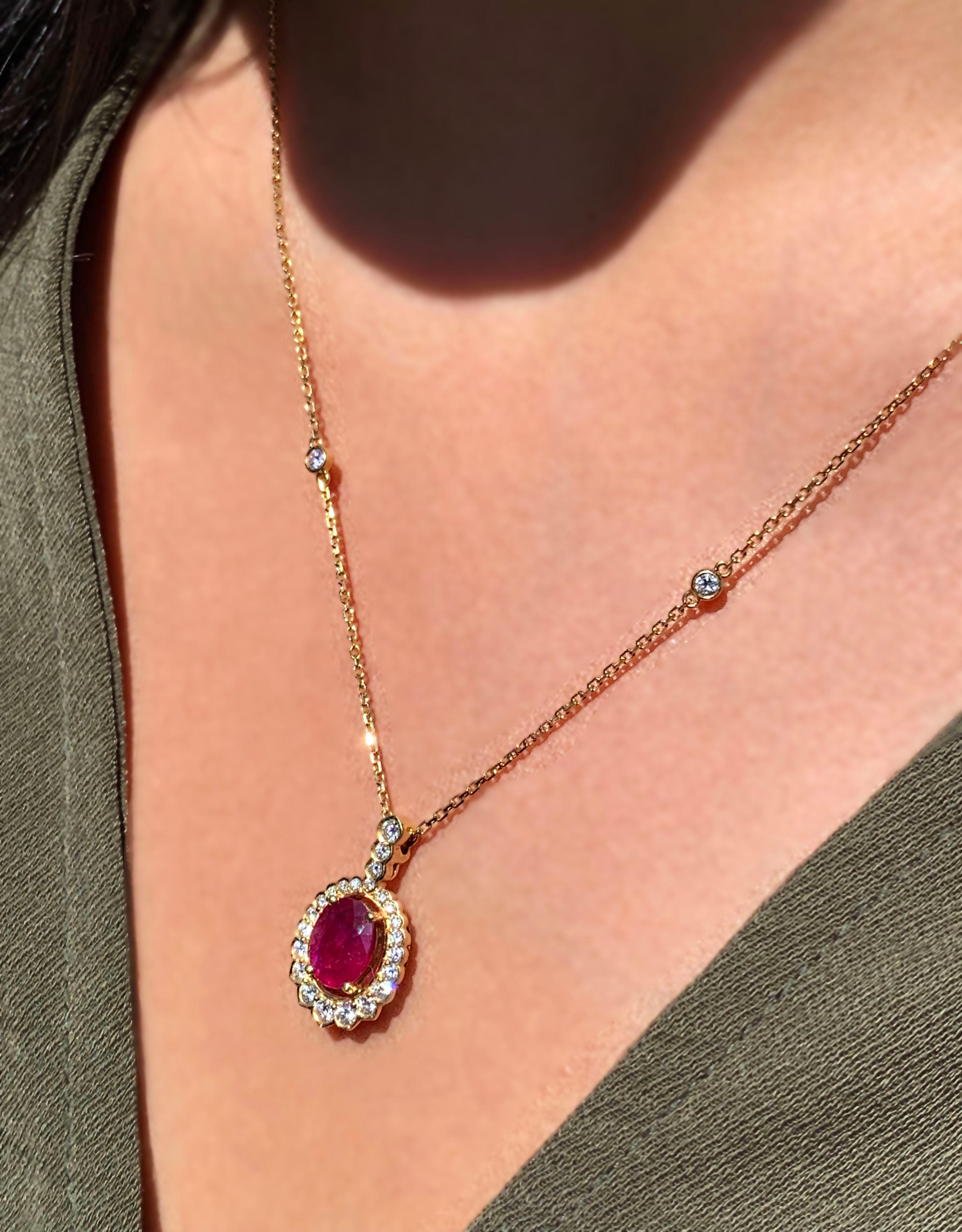 Oval Ruby and Diamond 18 Carat Gold Pendant Necklace 2