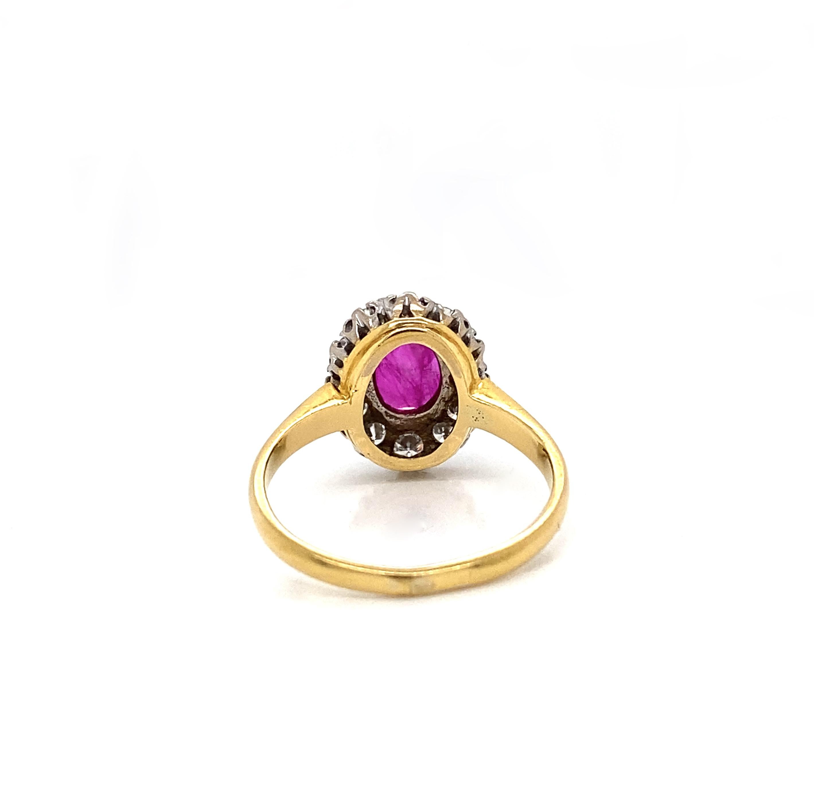 Retro Oval Ruby and Diamond 18 Carat White and Yellow Gold Cluster Engagement Ring For Sale