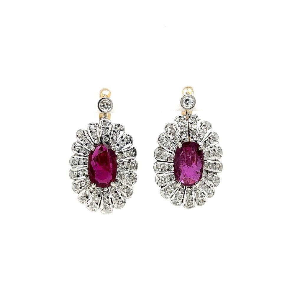 Ovale Rubin- und Diamant-Ohrringe aus 2-farbigem Gold Vintage By (Ovalschliff) im Angebot