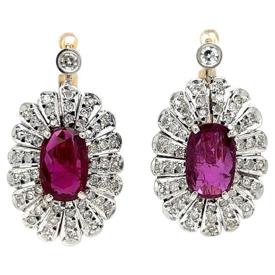 Ovale Rubin- und Diamant-Ohrringe aus 2-farbigem Gold Vintage By