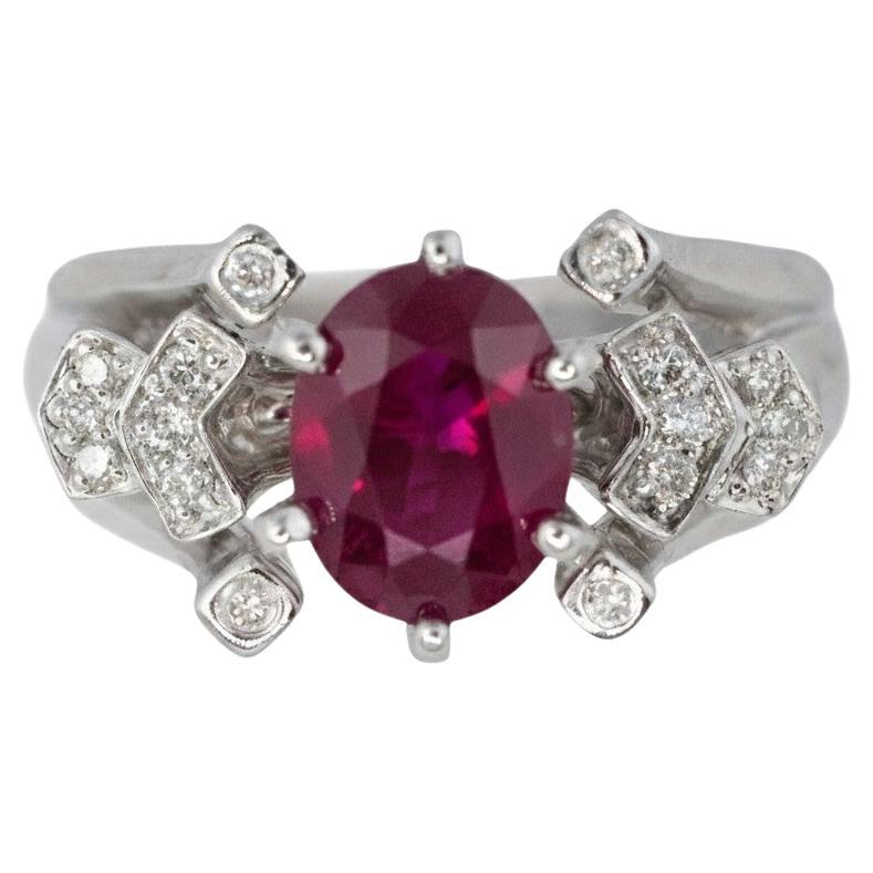 Oval Ruby and Diamond Accent Band For Sale