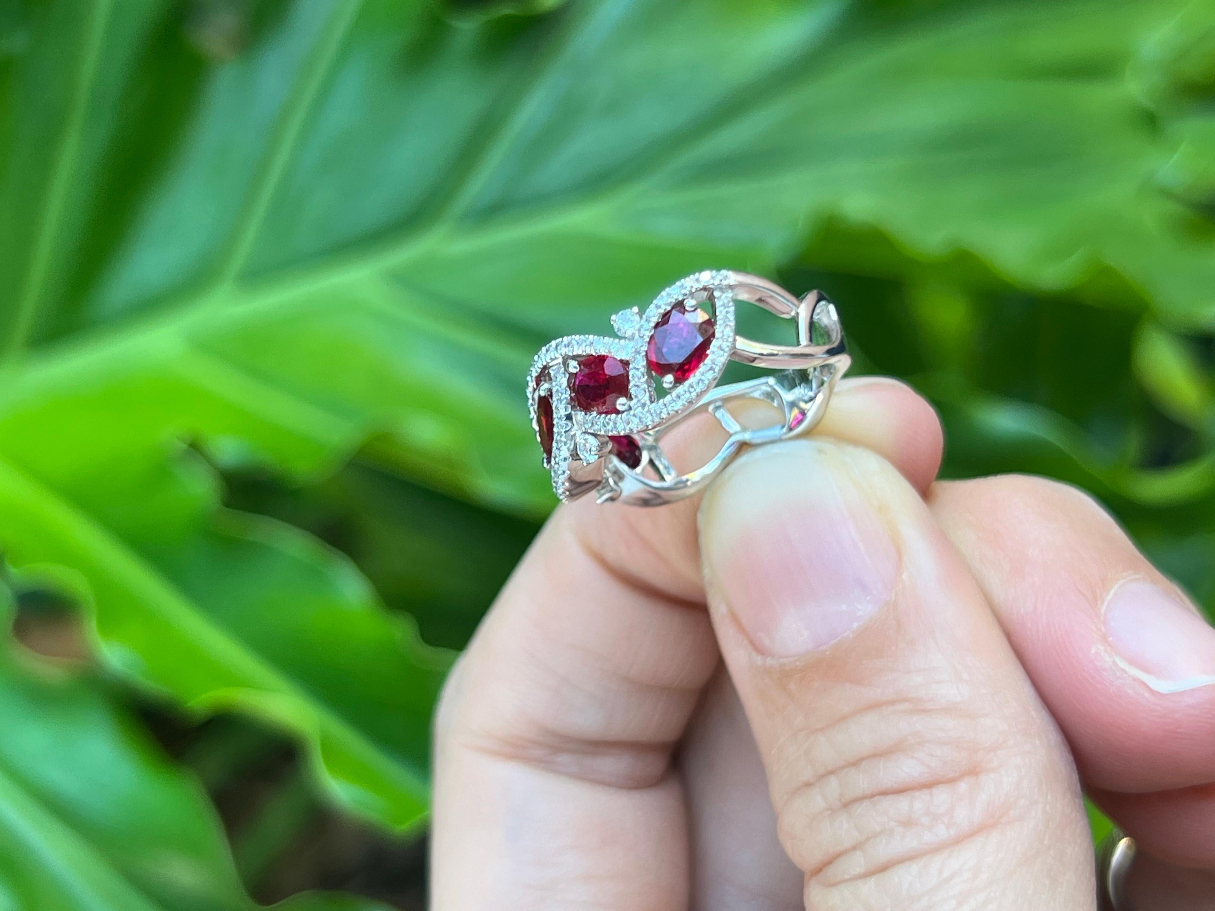 Contemporary Oval Ruby and Diamond Band Ring 18K For Sale