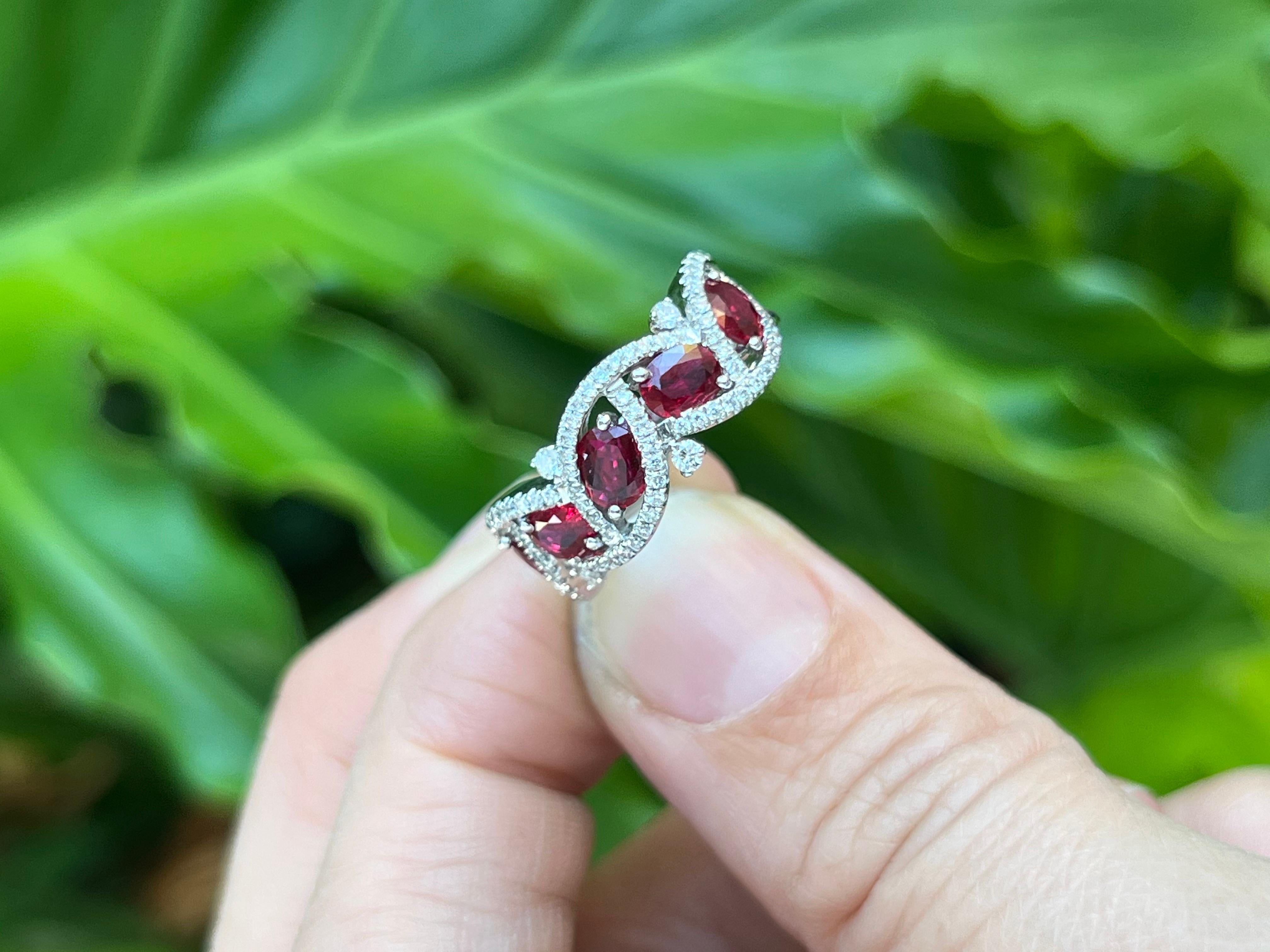 Oval Cut Oval Ruby and Diamond Band Ring 18K For Sale
