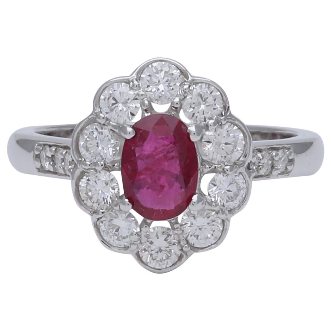 Oval Ruby and Diamond Classic Engagement Ring in 18 Karat White Gold