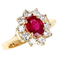 Oval Ruby and Diamond Cluster Ring, 18k
