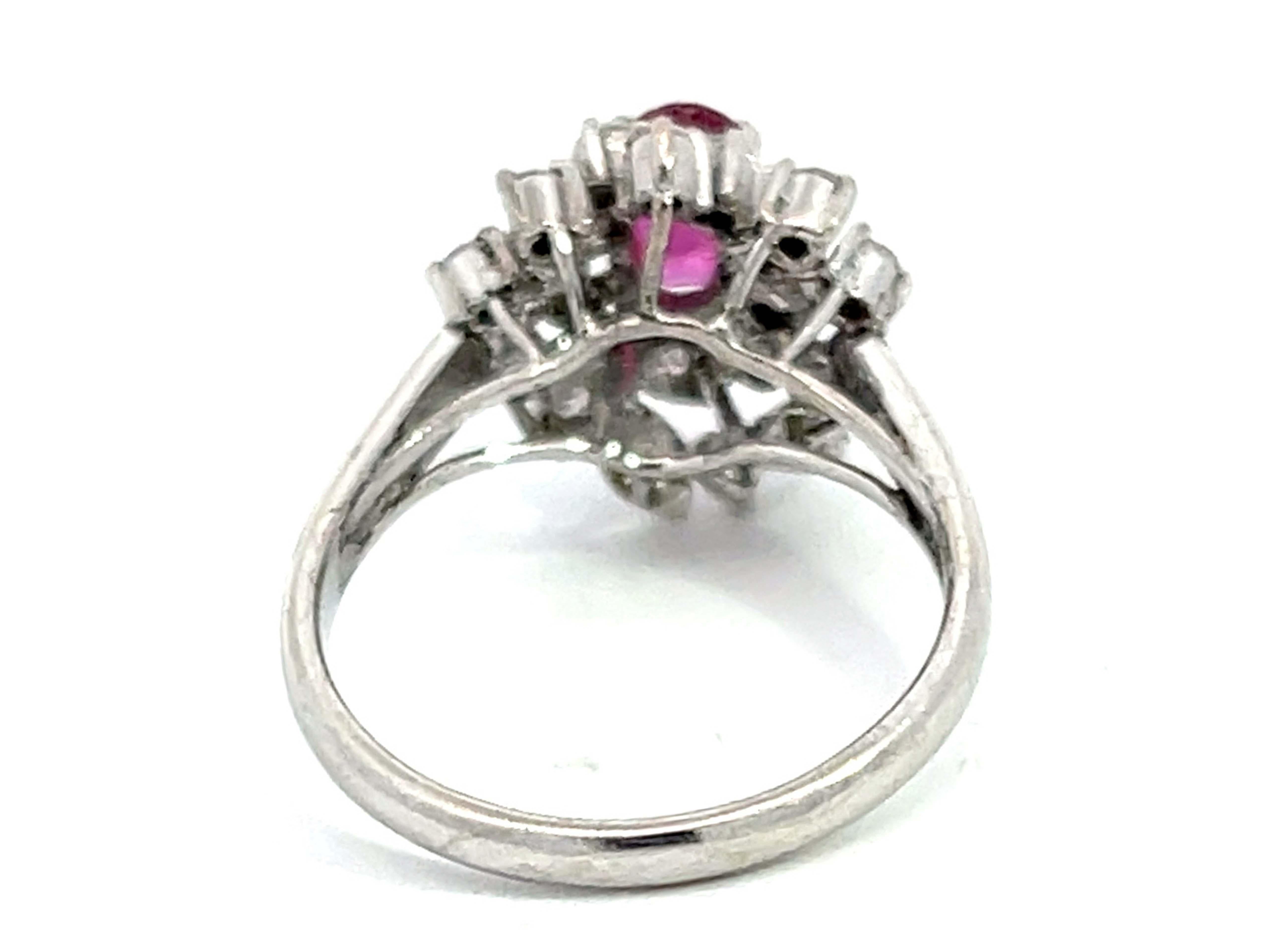 Oval Ruby and Diamond Cluster Ring in 14k White Gold For Sale 1