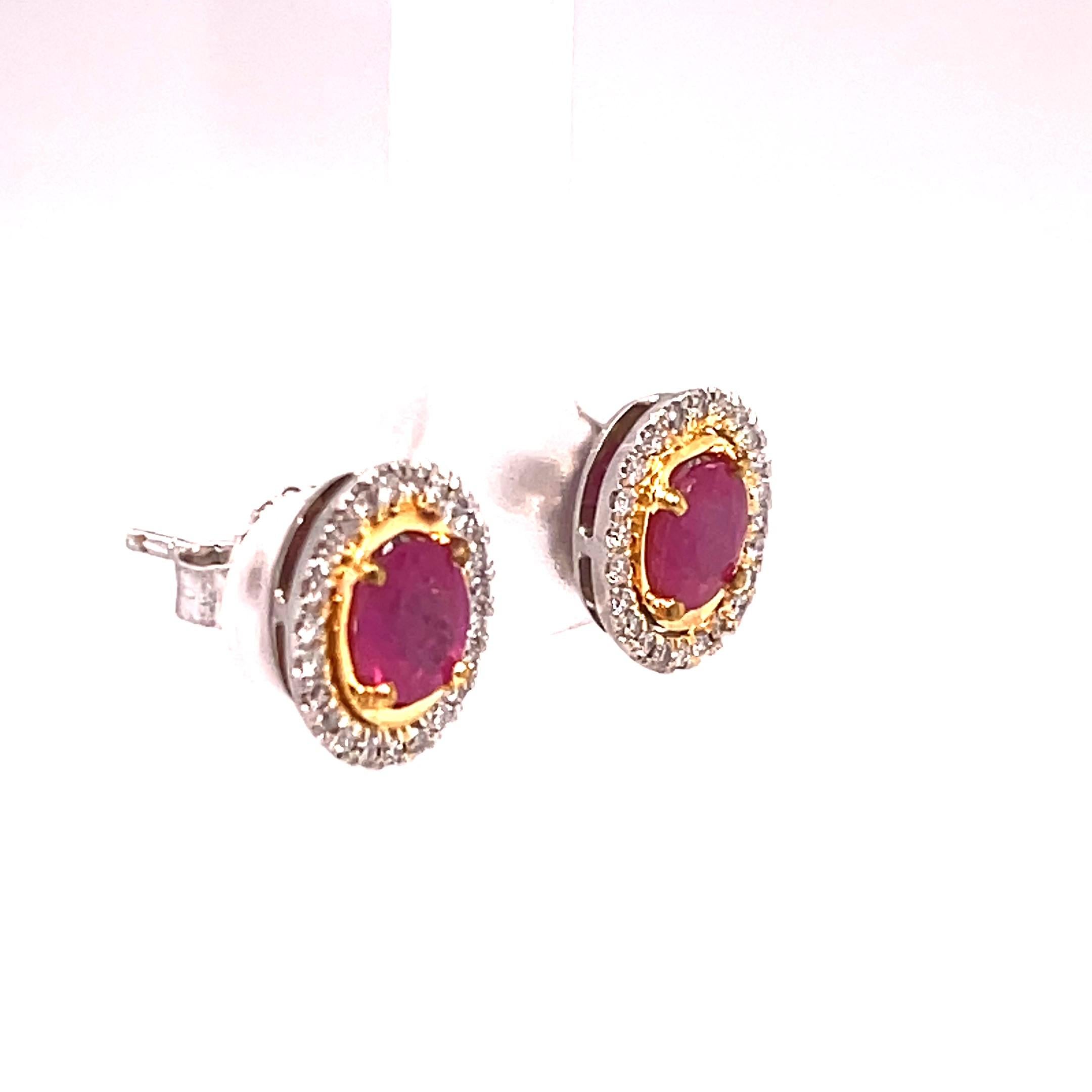 Contemporary Oval Ruby and Diamond Earrings 2.29 Carats 18 K White Gold/Yellow Gold For Sale