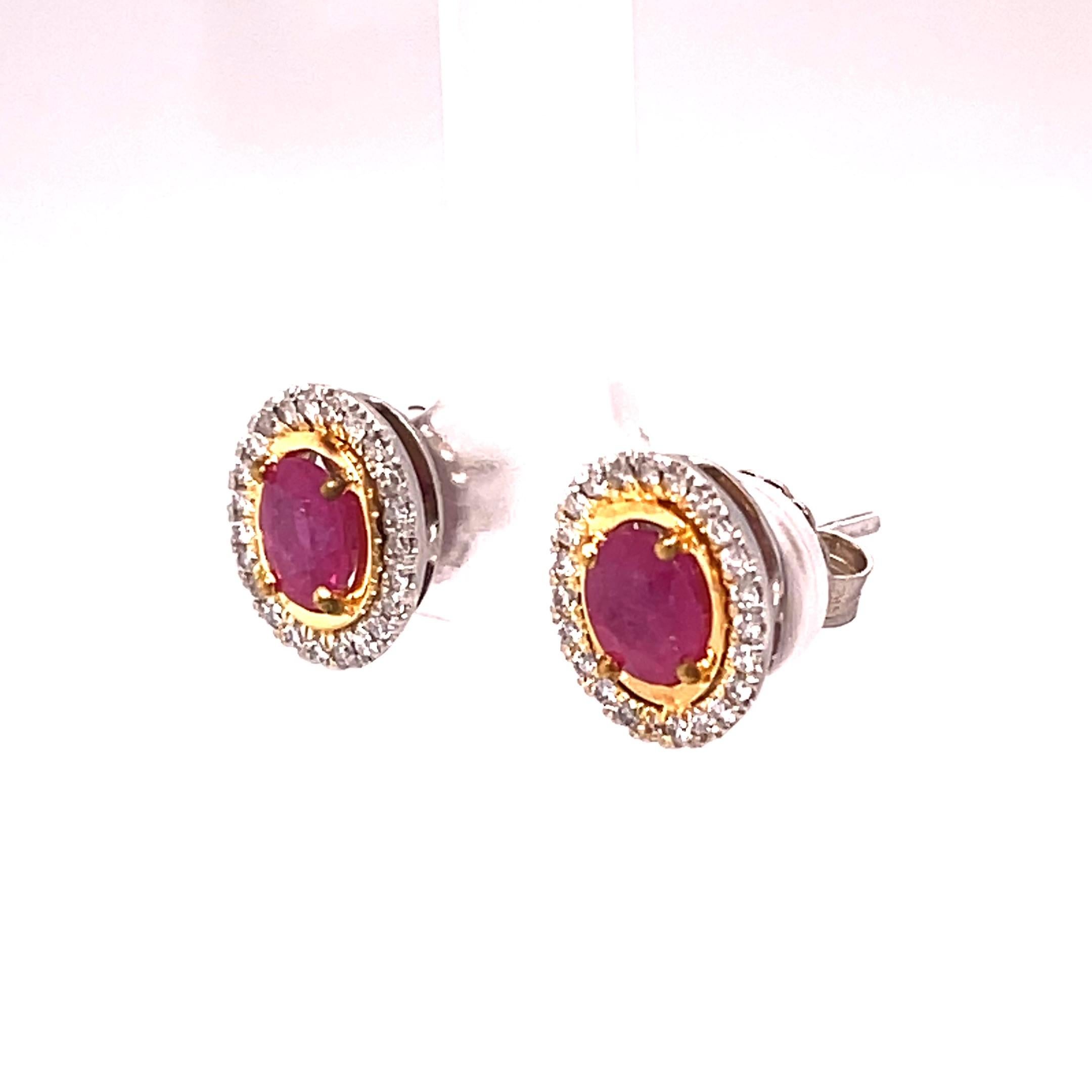 Oval Cut Oval Ruby and Diamond Earrings 2.29 Carats 18 K White Gold/Yellow Gold For Sale