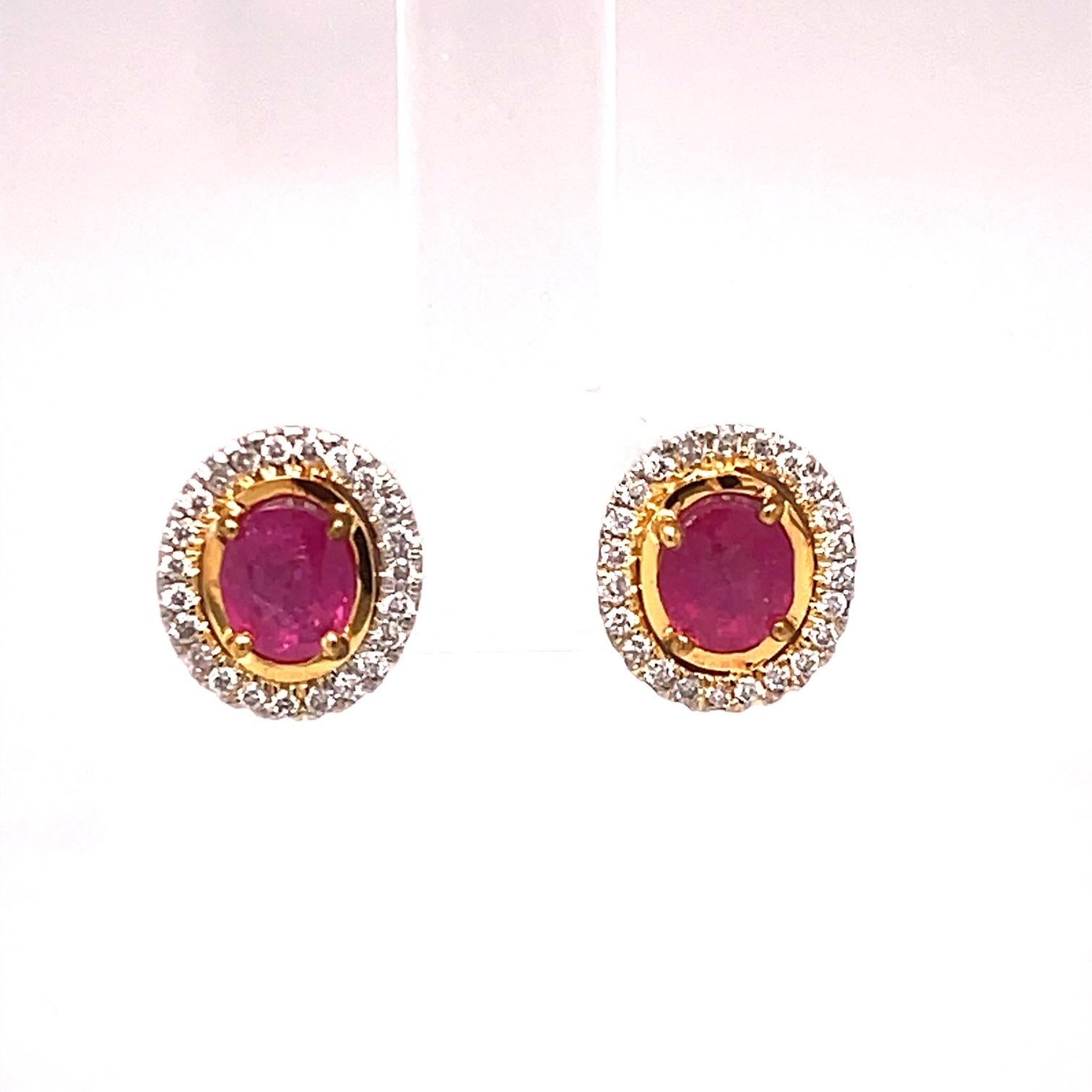 Oval Ruby and Diamond Earrings 2.29 Carats 18 K White Gold/Yellow Gold For Sale 1