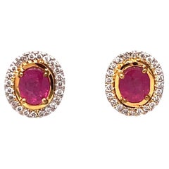 Oval Ruby and Diamond Earrings 2.29 Carats 18 K White Gold/Yellow Gold