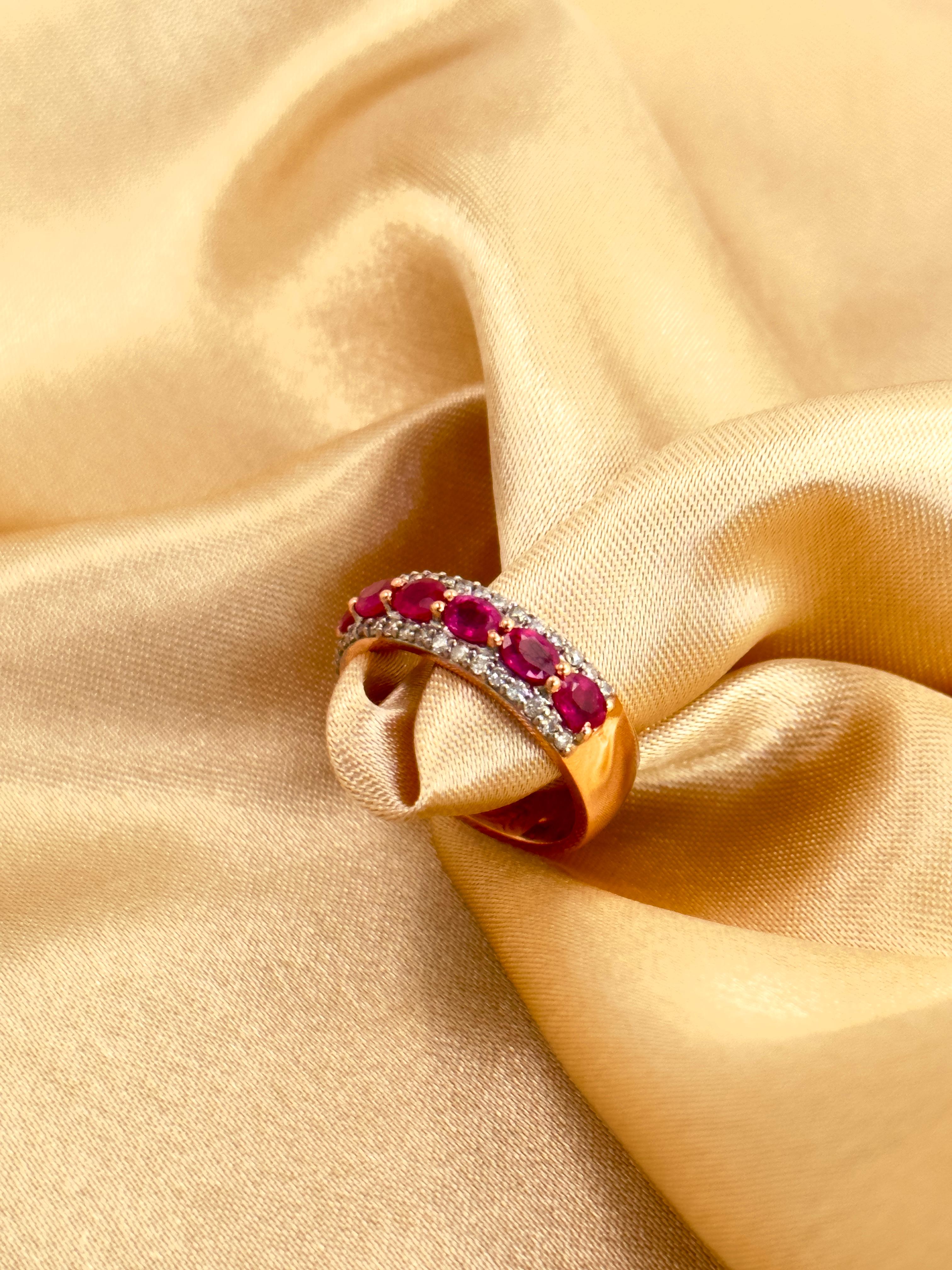 Oval Rubin und Diamant Half Eternity Band, 14k Solid Rose Gold Statement Ring 1