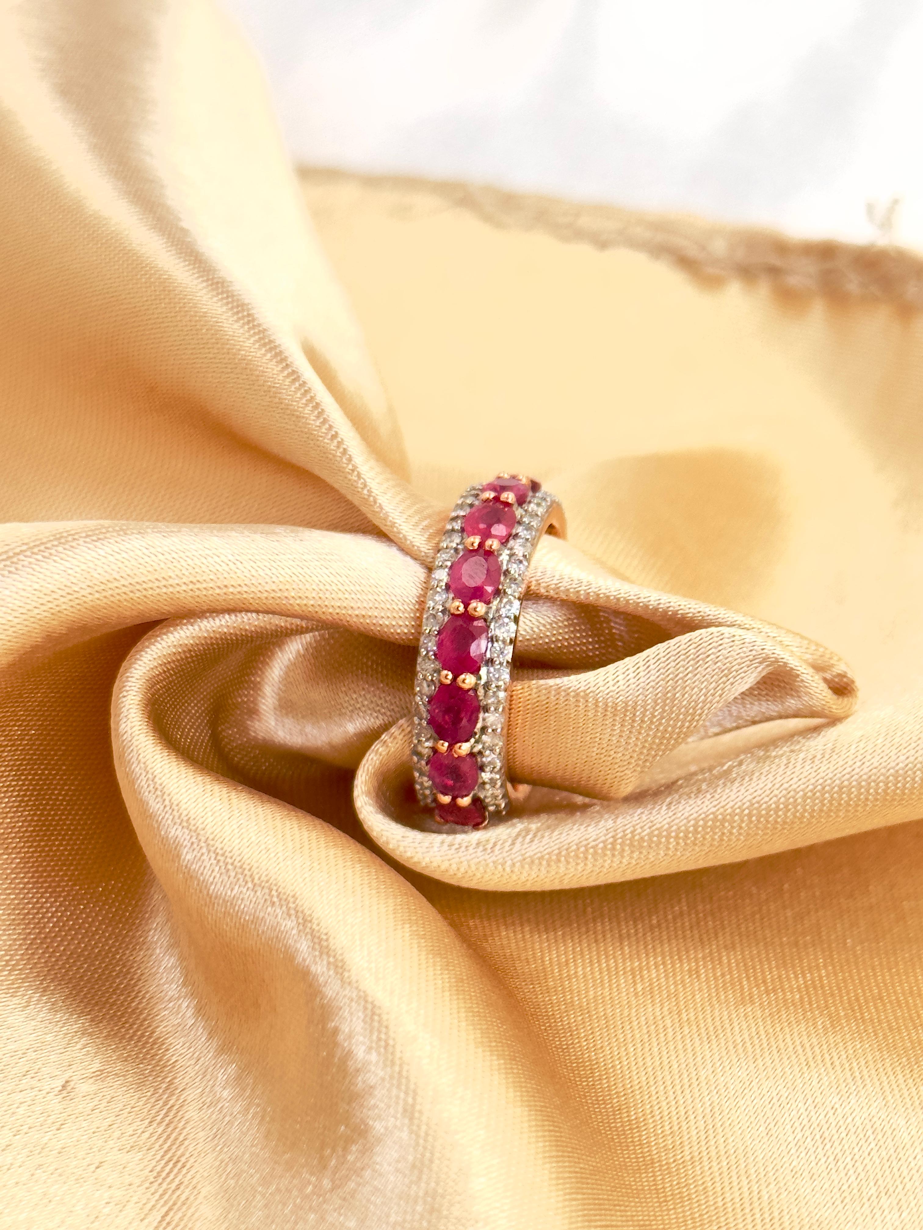 Oval Rubin und Diamant Half Eternity Band, 14k Solid Rose Gold Statement Ring 2
