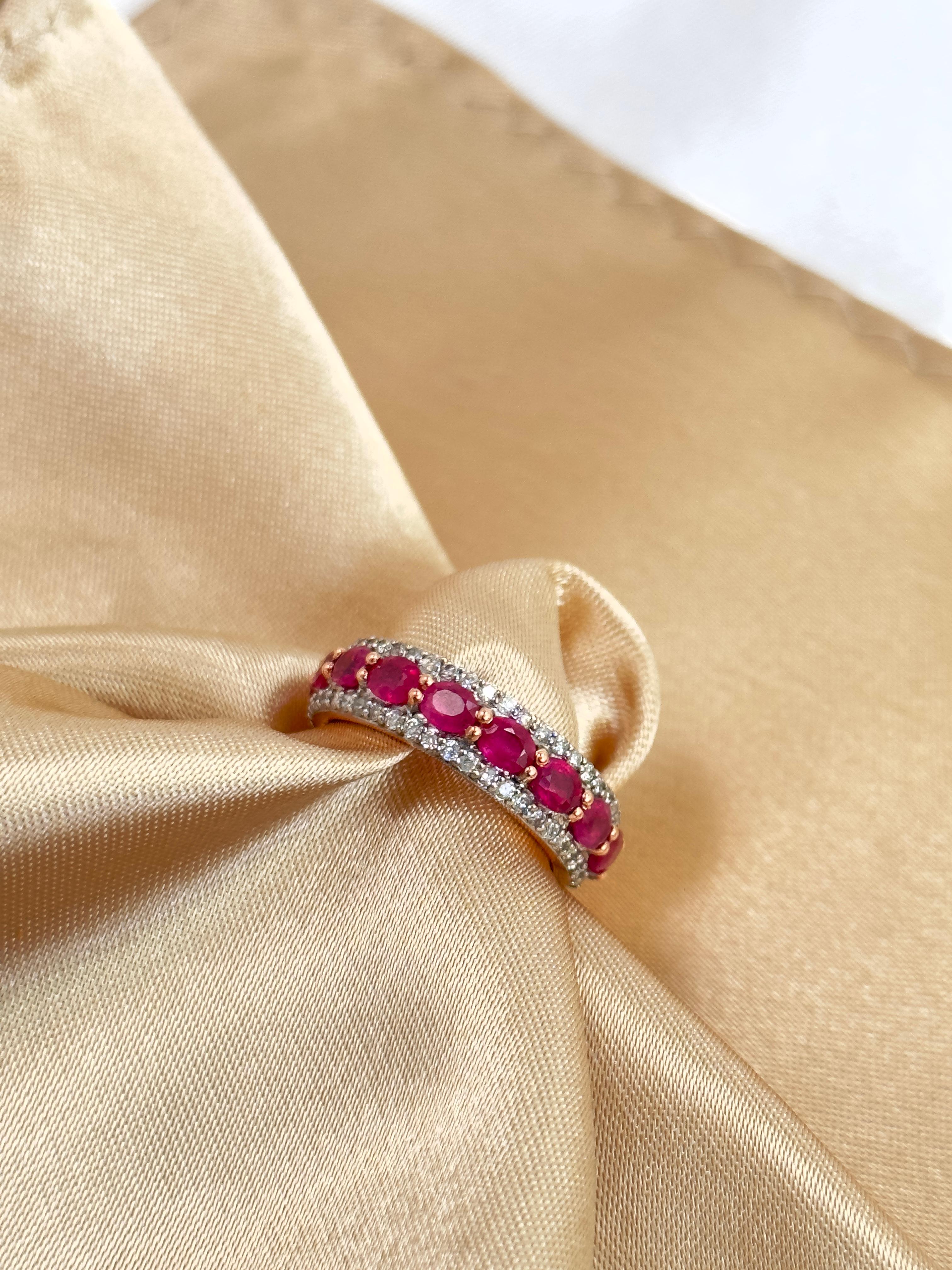 Oval Rubin und Diamant Half Eternity Band, 14k Solid Rose Gold Statement Ring 4