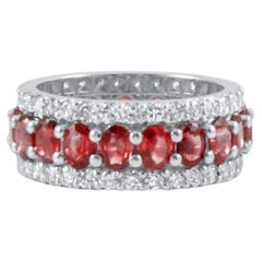 Oval Ruby and Diamond Halo Eternity Band in 18K White Gold, 5.01 Carats