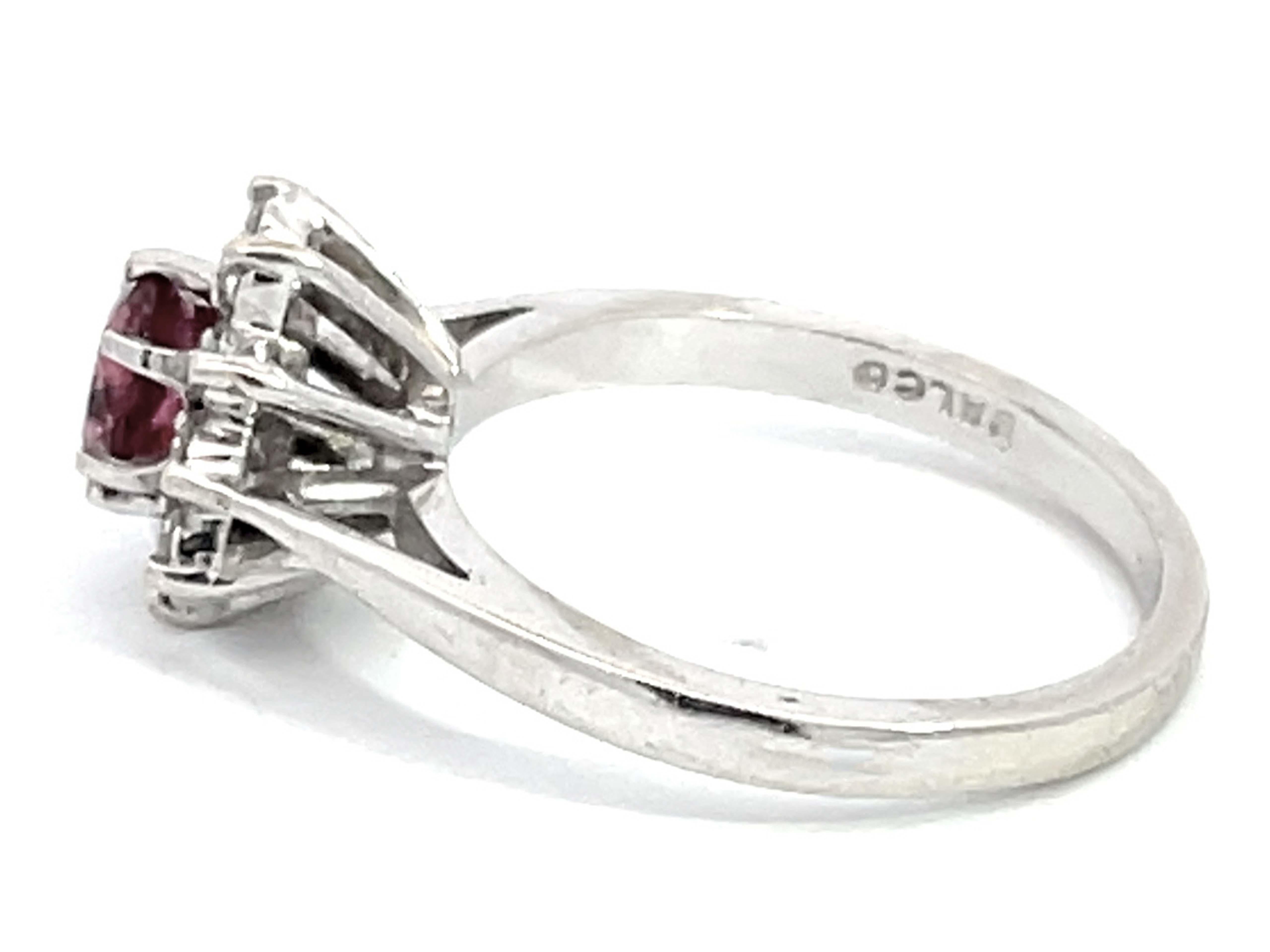 Women's Oval Ruby and Diamond Halo Ring in 14k White Gold For Sale