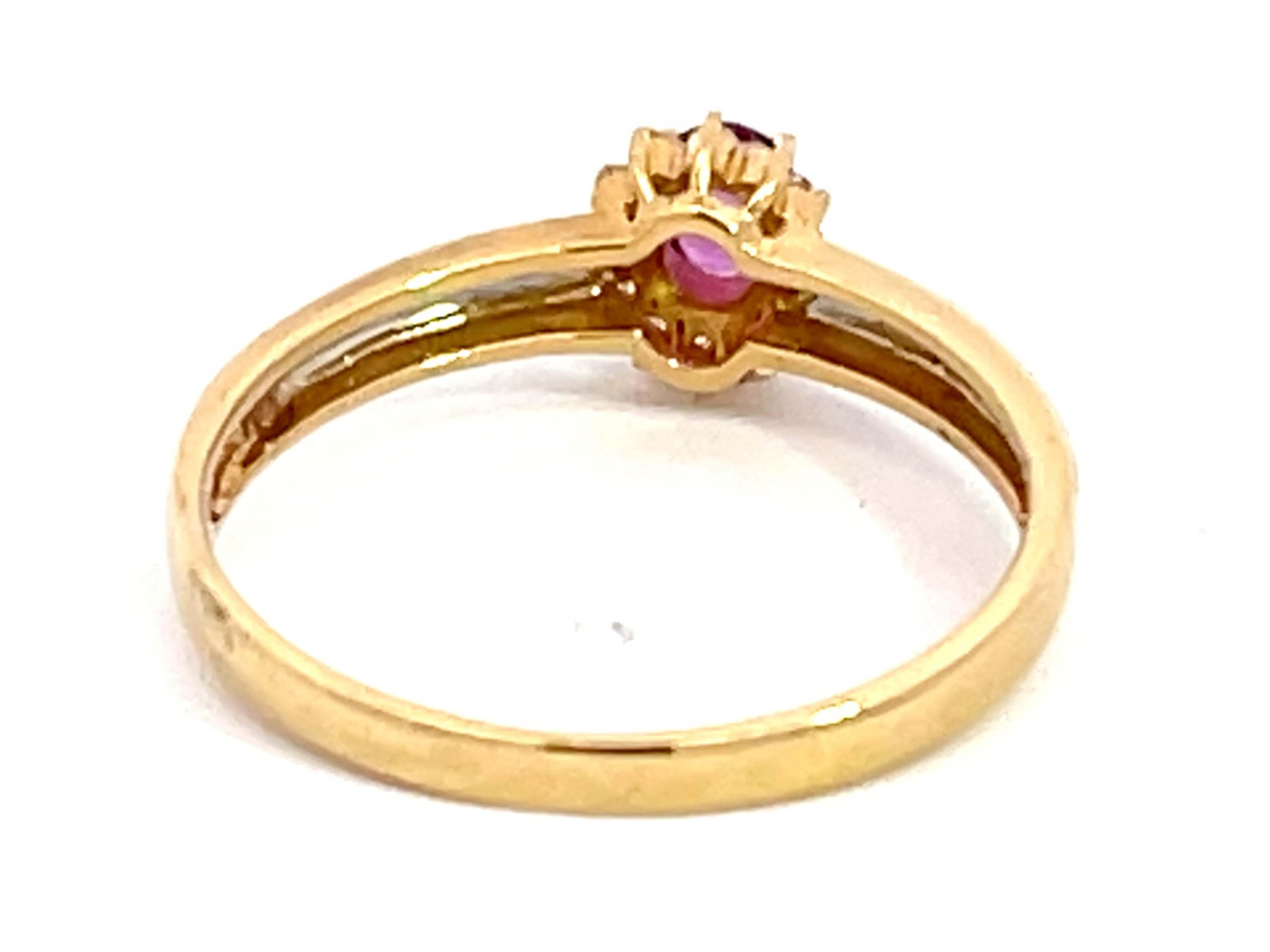 Oval Ruby and Diamond Halo Ring in 18k Yellow Gold & Platinum For Sale 1