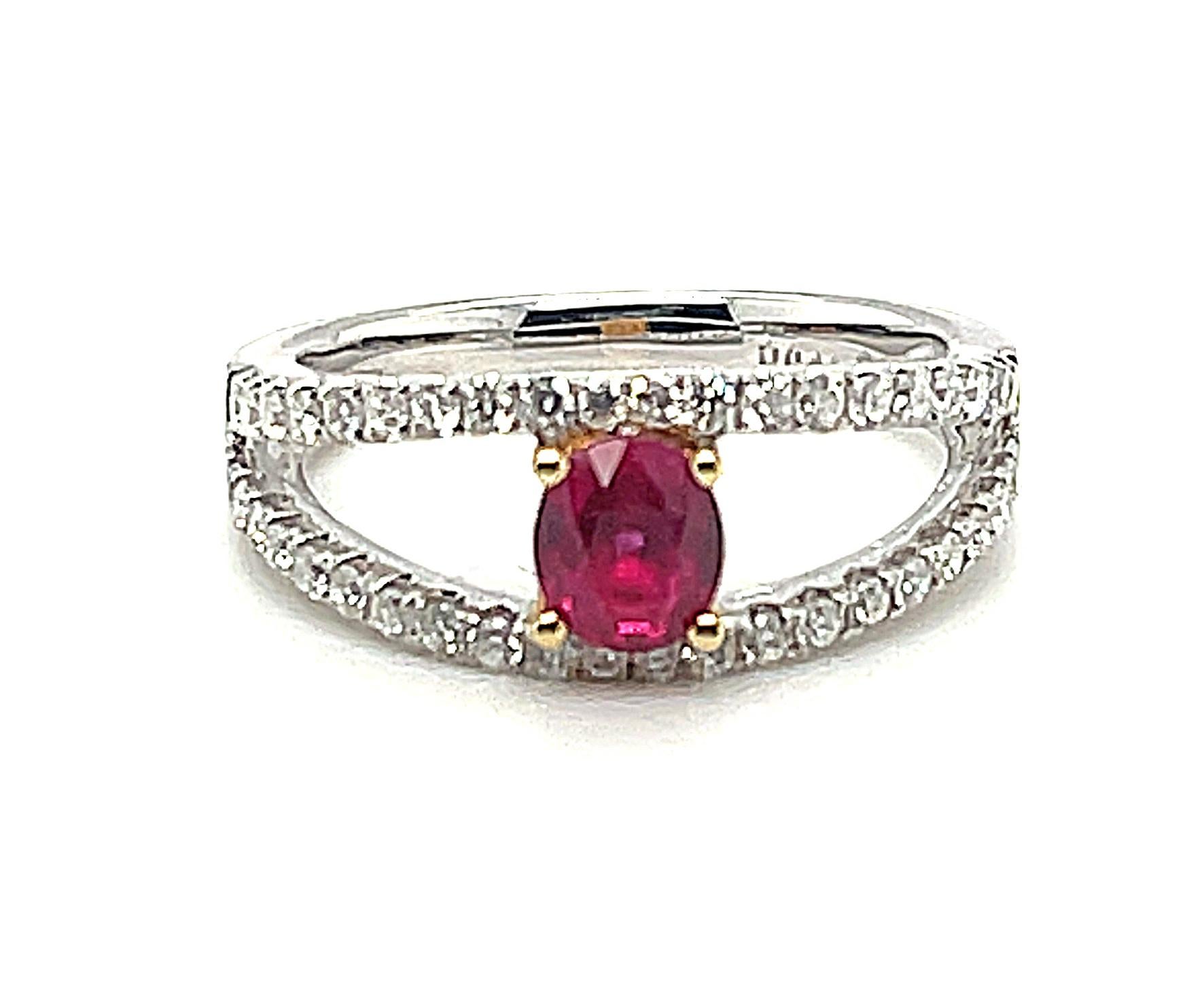 Ruby and Diamond Pave Cocktail Ring in White and Yellow Gold  For Sale 2