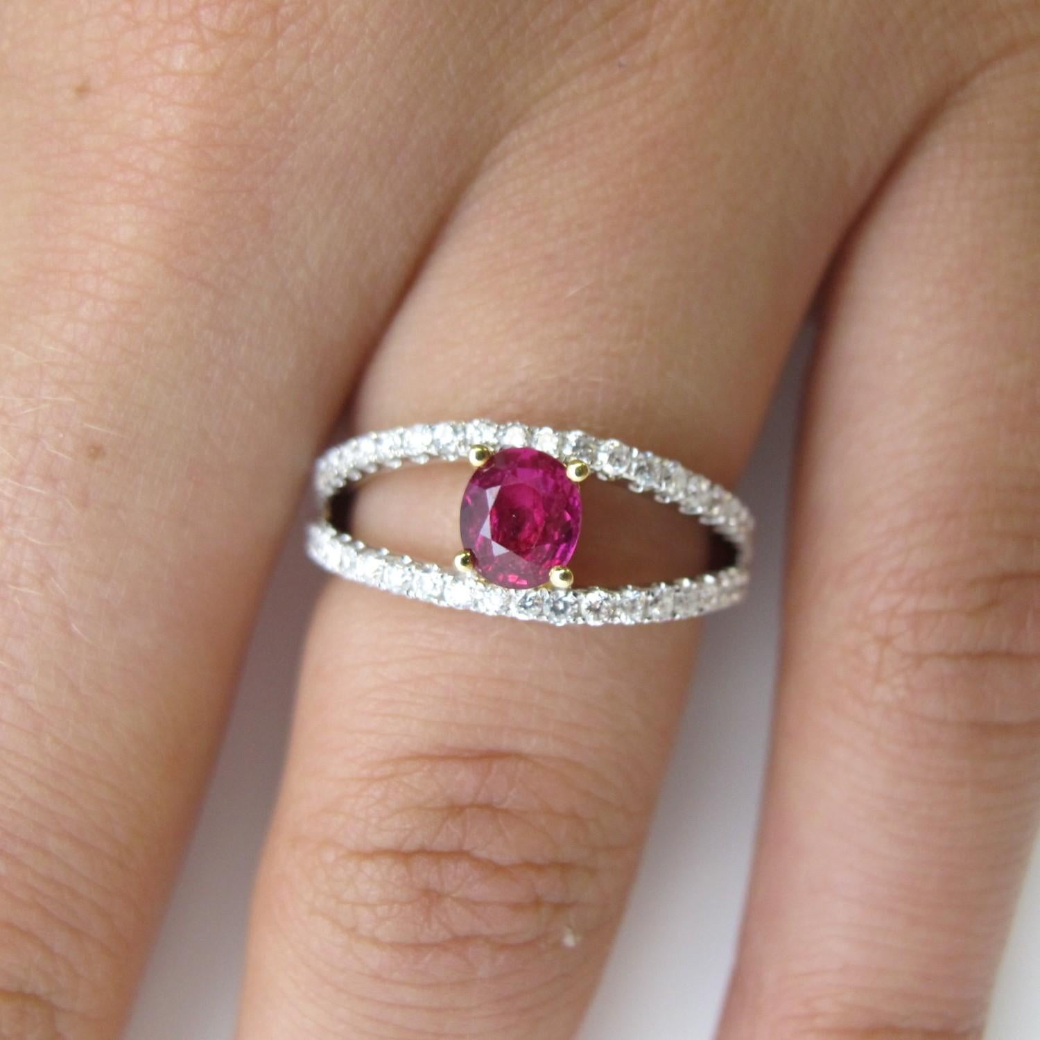 Ruby and Diamond Pave Cocktail Ring in White and Yellow Gold  For Sale 3