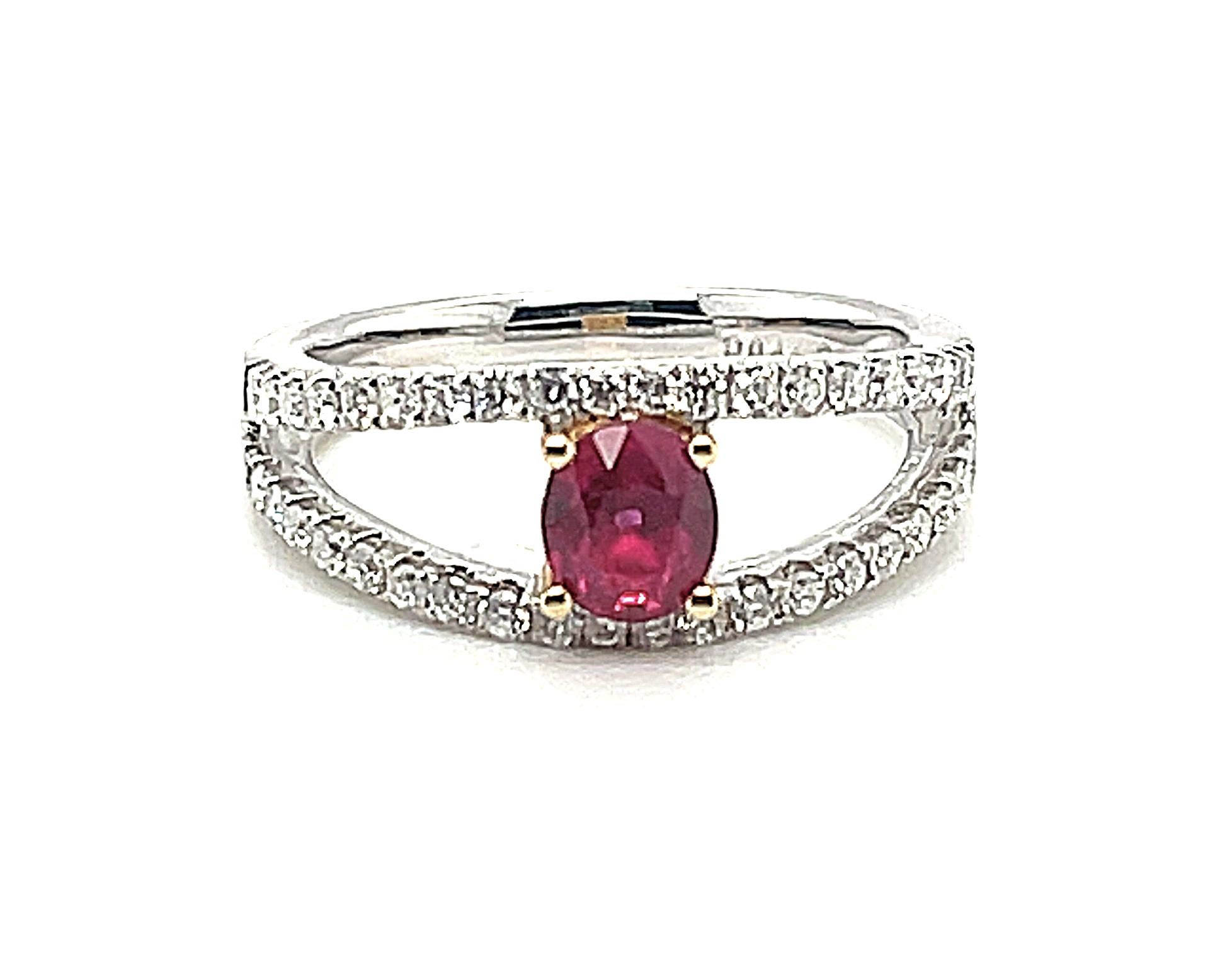 Artisan Ruby and Diamond Pave Cocktail Ring in White and Yellow Gold  For Sale