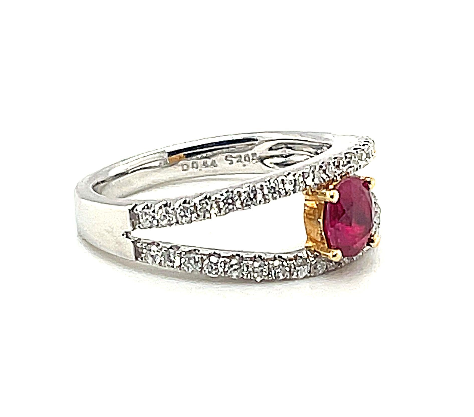 Round Cut Ruby and Diamond Pave Cocktail Ring in White and Yellow Gold  For Sale