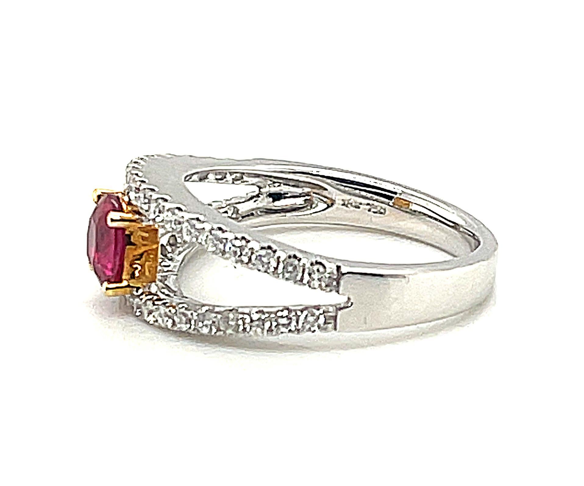 Women's Ruby and Diamond Pave Cocktail Ring in White and Yellow Gold  For Sale