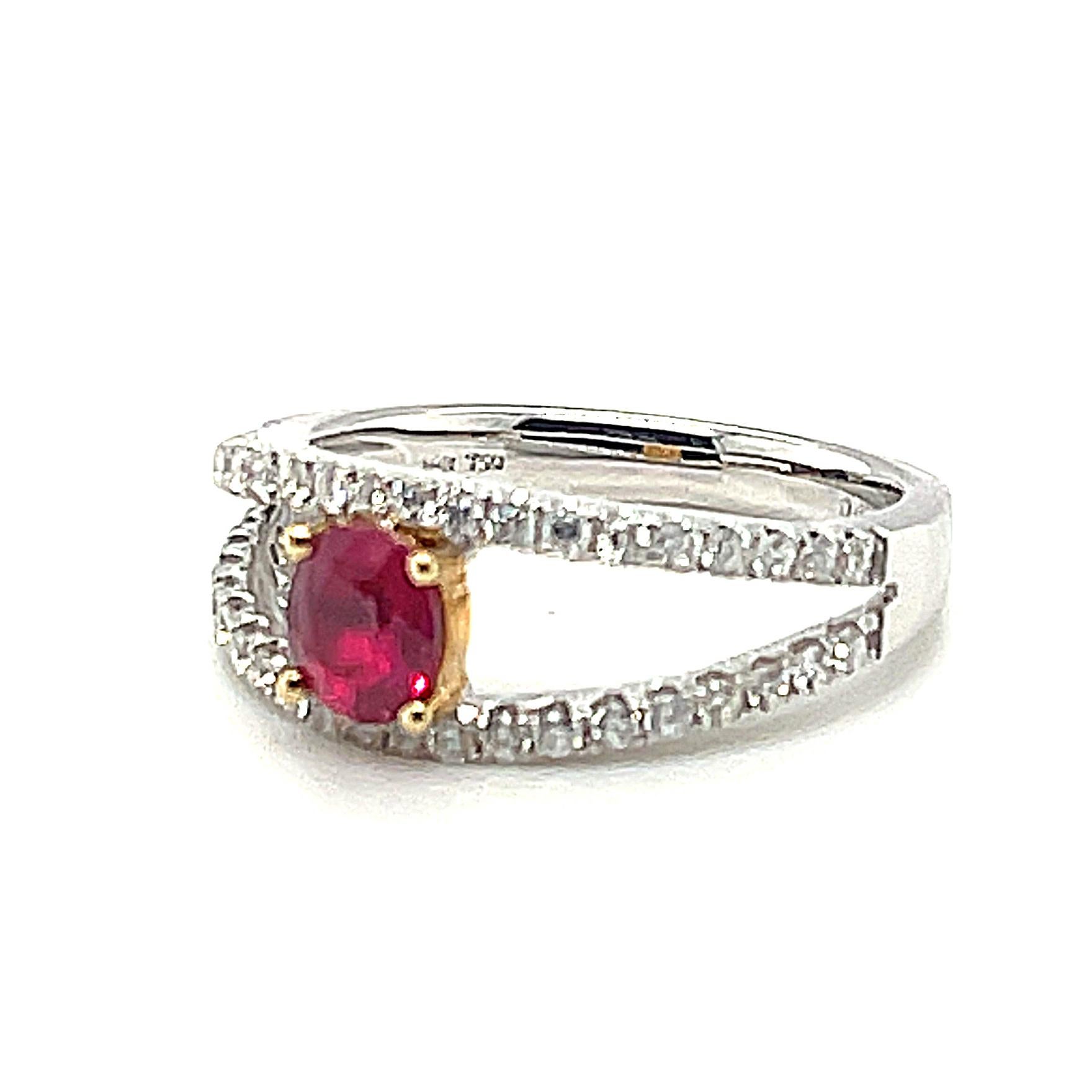 Ruby and Diamond Pave Cocktail Ring in White and Yellow Gold  For Sale 1