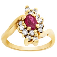 Oval Ruby and Diamond Ring 18k Yellow Gold