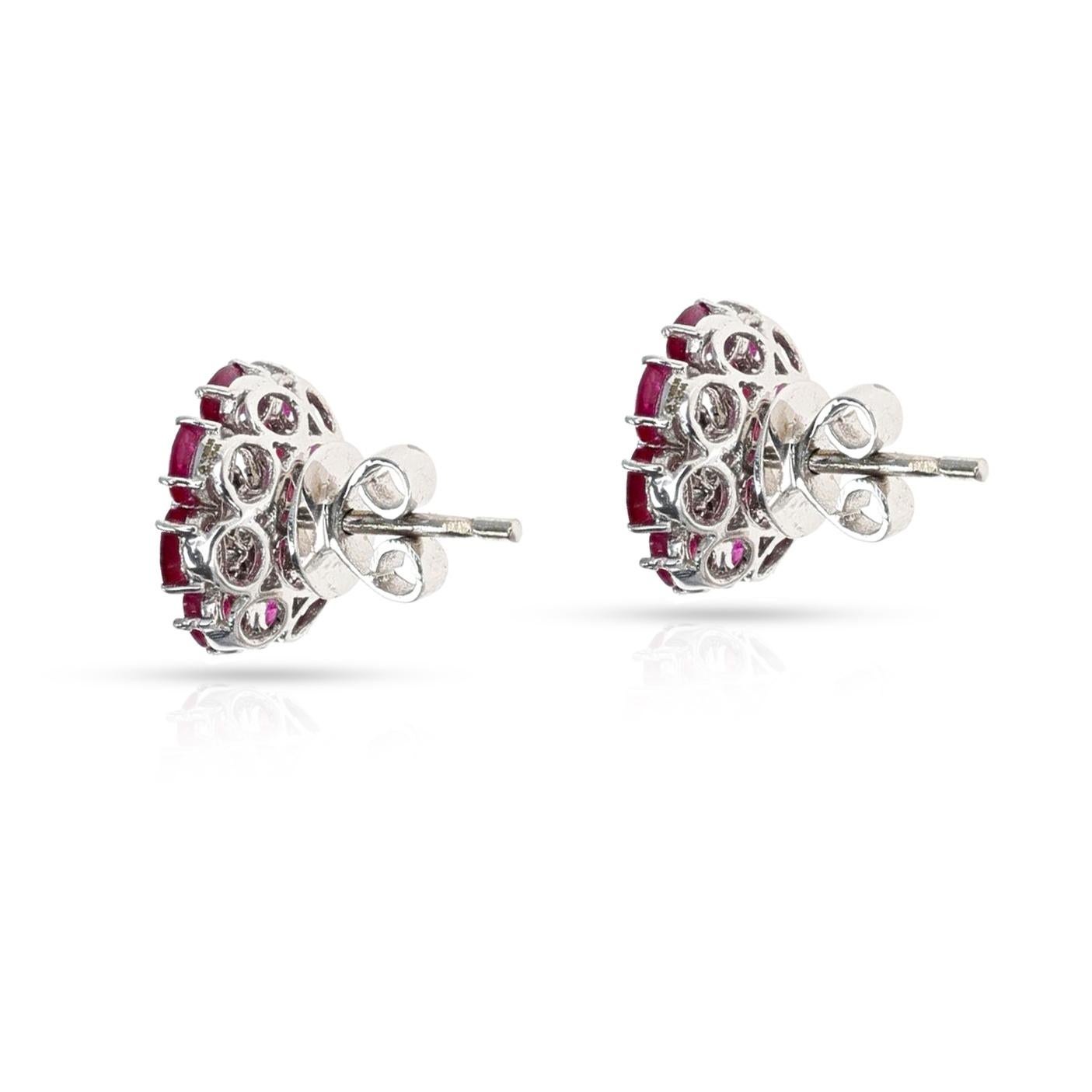 Oval Cut Oval Ruby and Diamond Stud Earrings, 18k For Sale