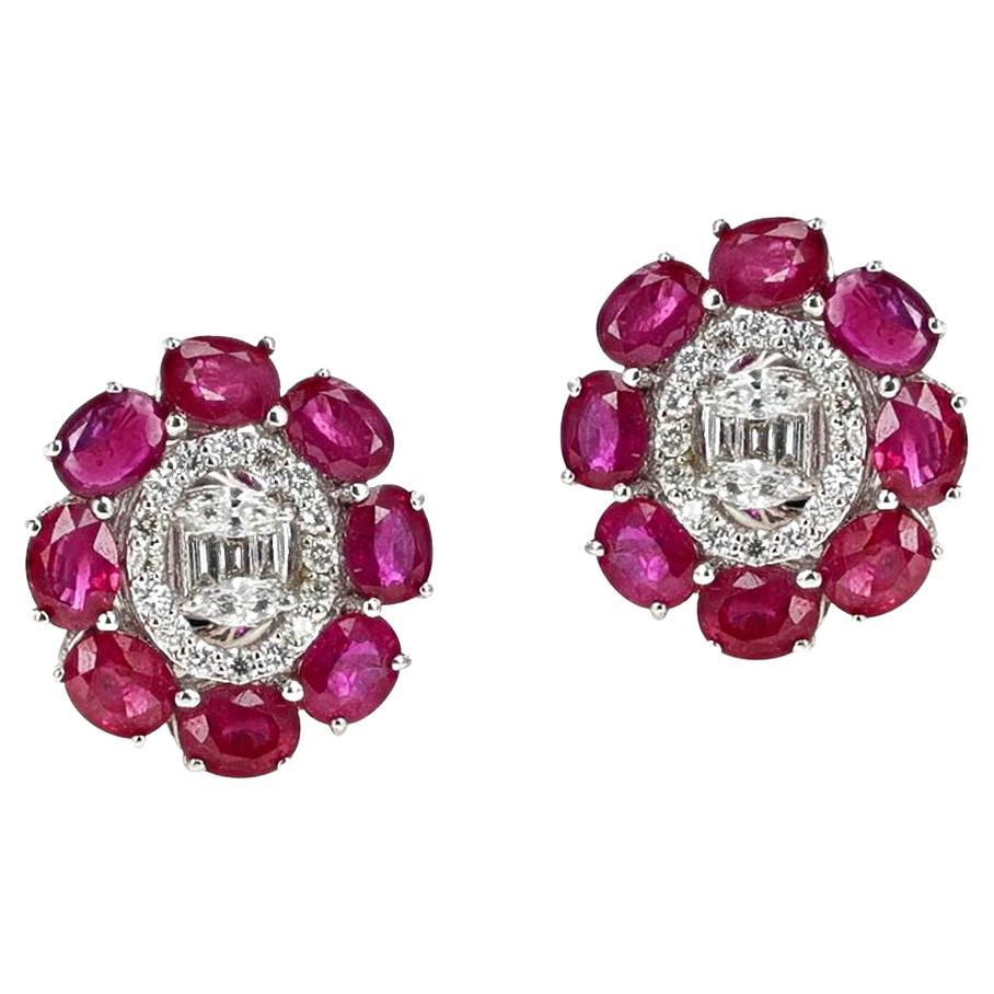 Oval Ruby and Diamond Stud Earrings, 18k For Sale
