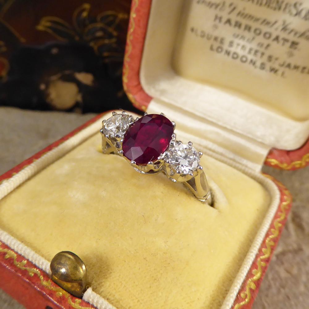 Oval Ruby and Diamond Three-Stone Engagement Ring in Platinum 5