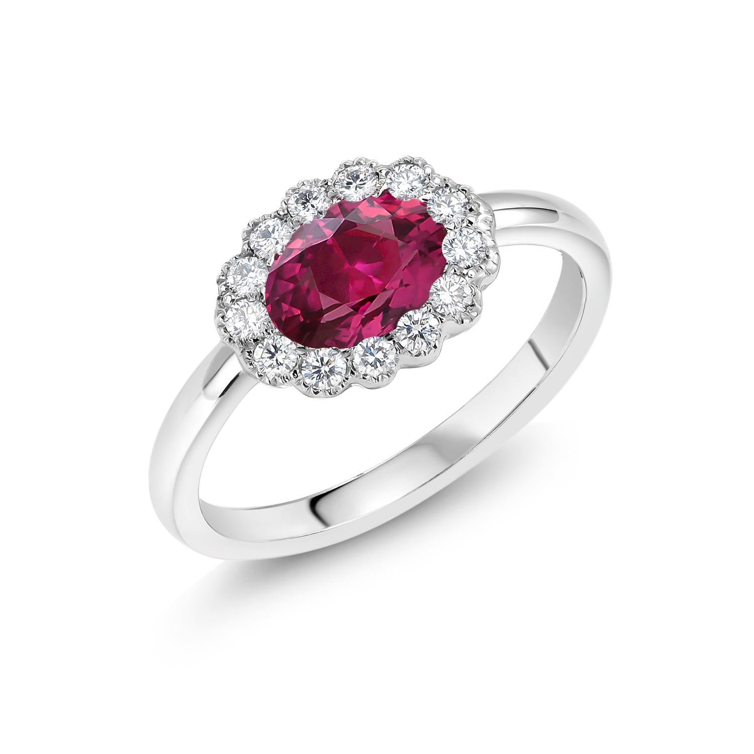 Emerald Cut Oval Ruby and Diamond White Gold Cocktail Cluster Ring
