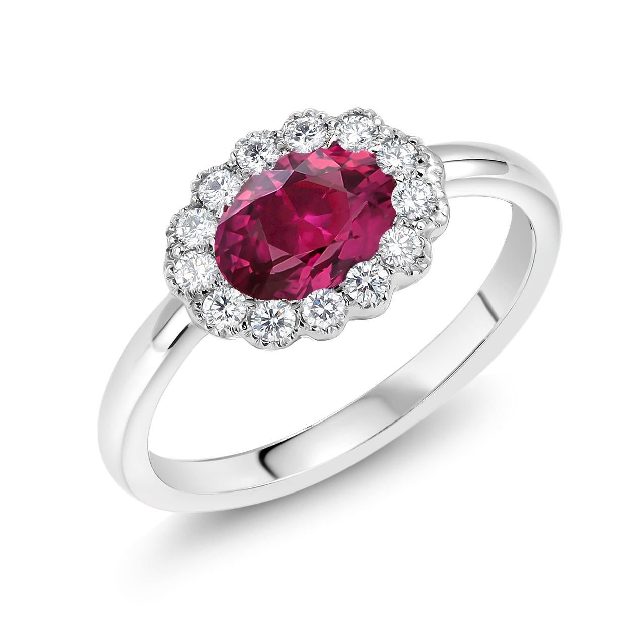 Women's Oval Ruby and Diamond White Gold Cocktail Cluster Ring