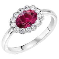 Oval Ruby and Diamond White Gold Cocktail Cluster Ring