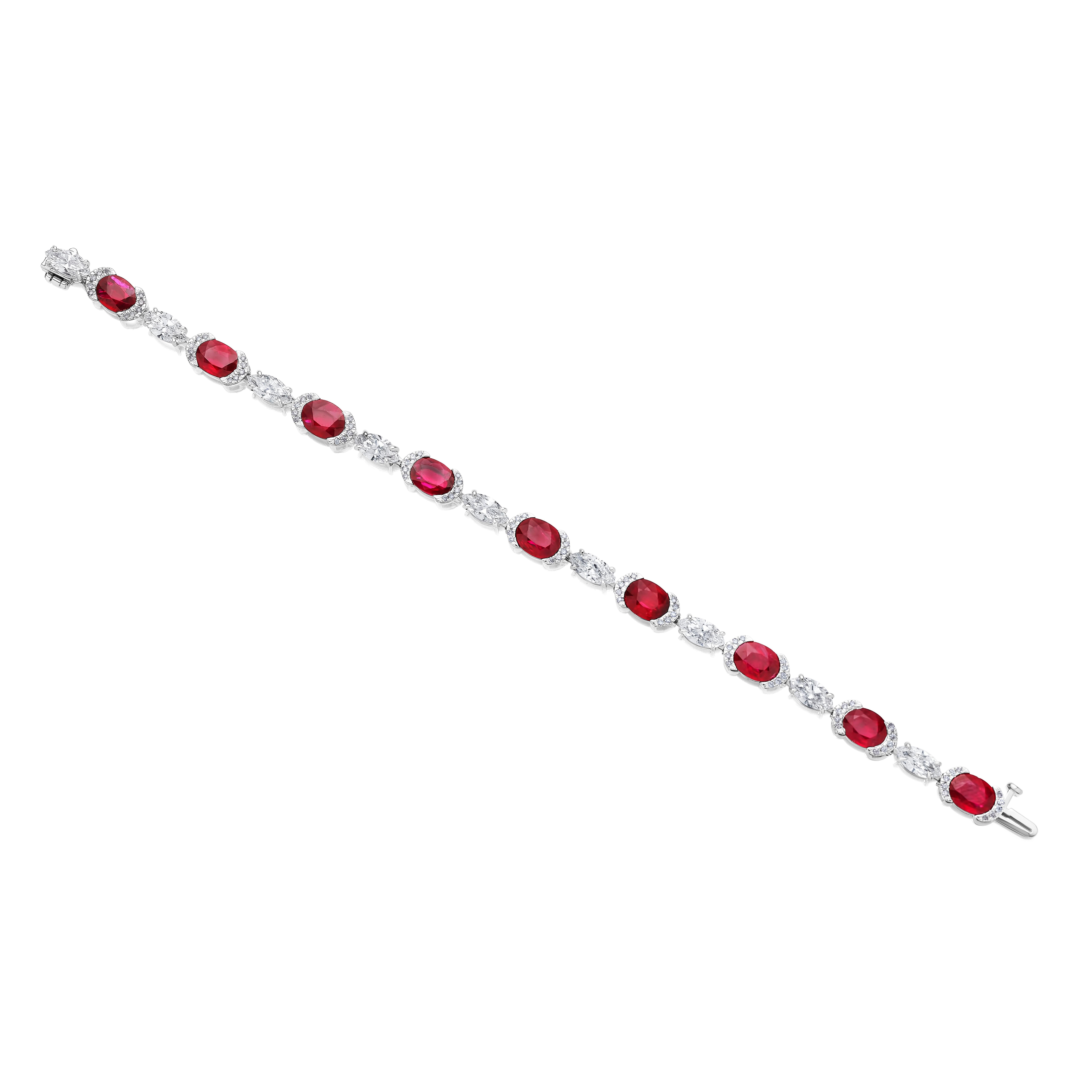 Oval Ruby and Marquise Diamond Bracelet In New Condition For Sale In New York, NY