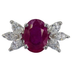 Oval Ruby and Marquise Diamond Butterfly Wing Ring