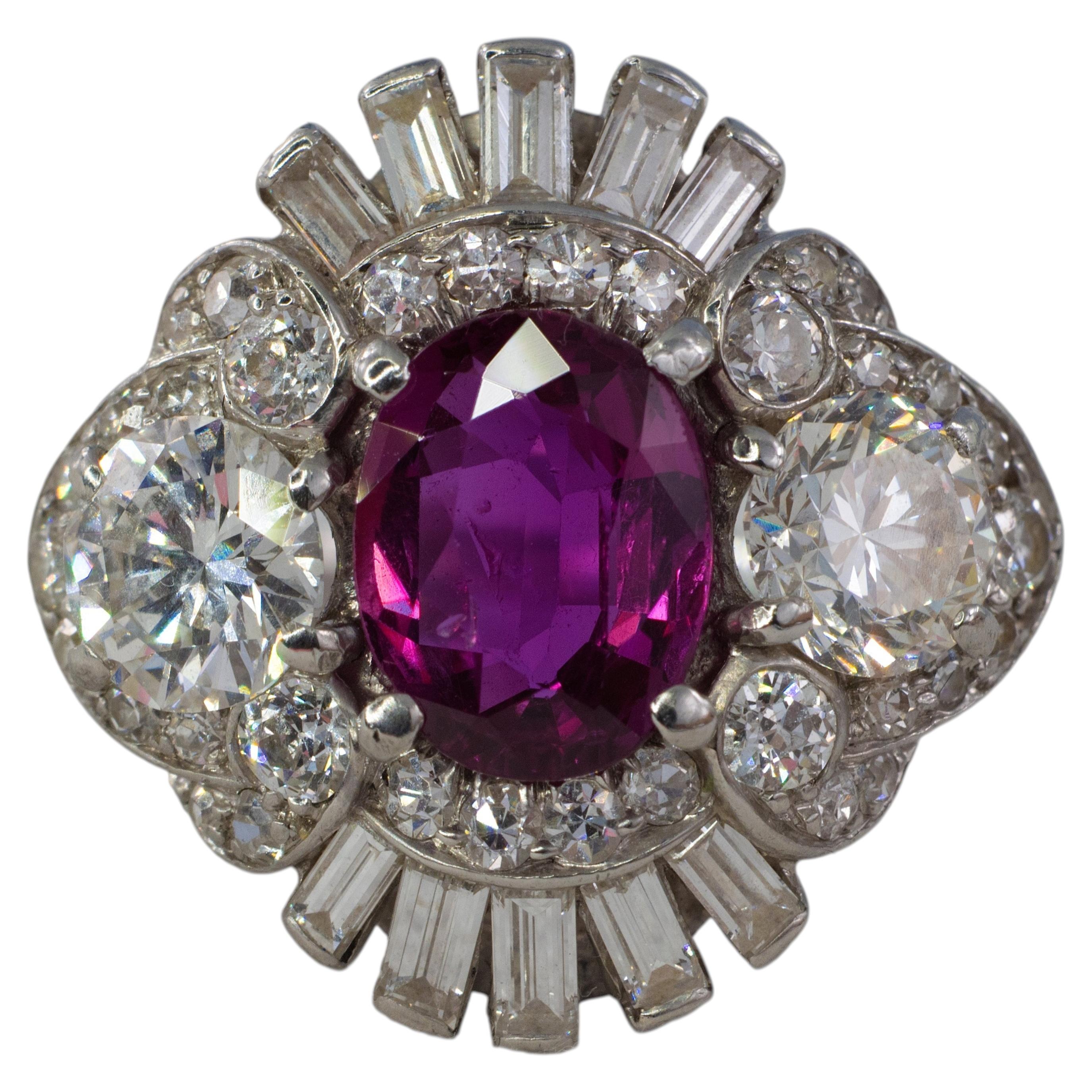 Oval Ruby and Mixed-Cut Diamond Fan Cluster Ring