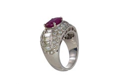 Oval Ruby and Mixed-Cut Diamond Pavé Dome Ring