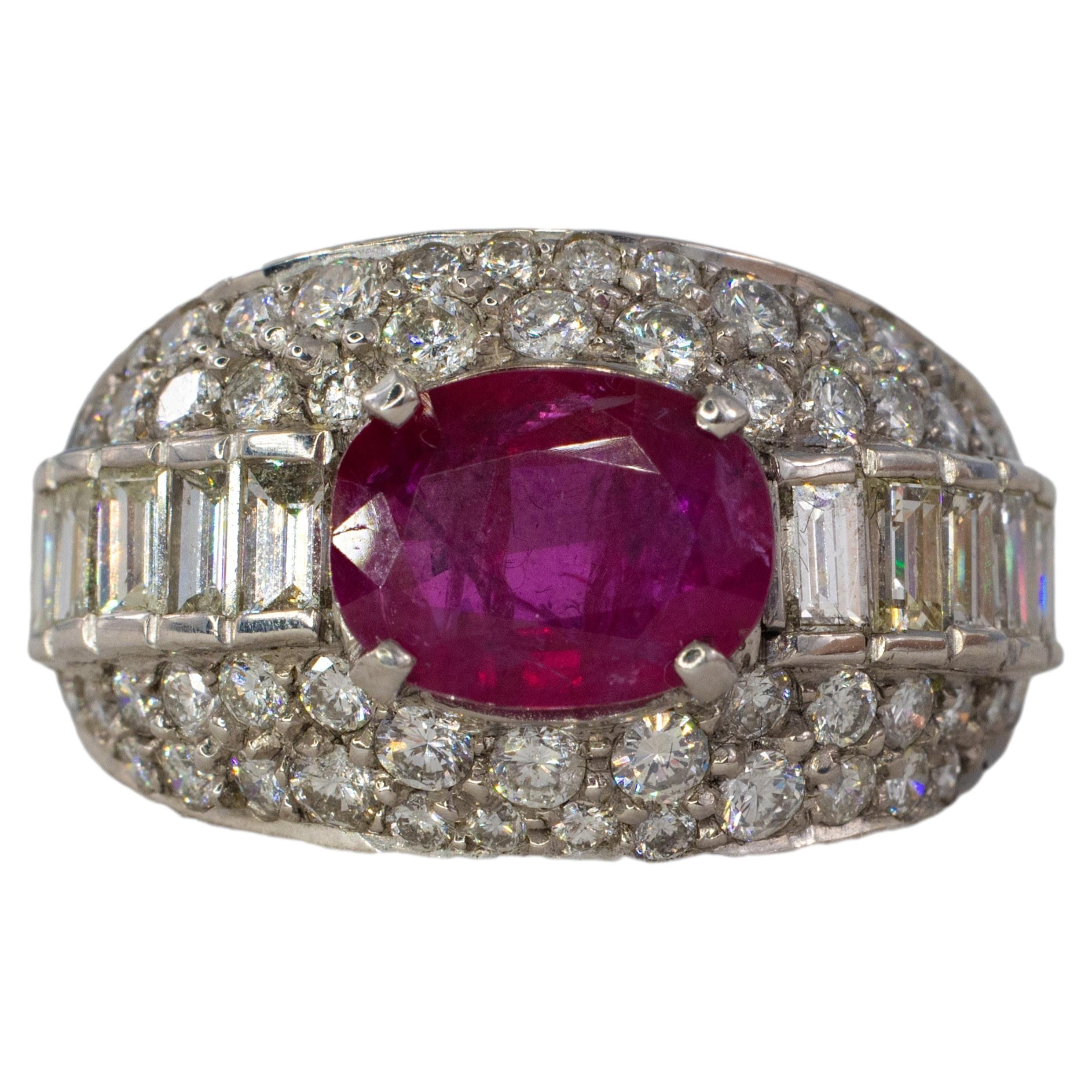 Oval Ruby and Mixed-Cut Diamond Pavé Dome Ring For Sale