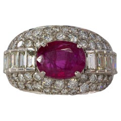 Oval Ruby and Mixed-Cut Diamond Pavé Dome Ring
