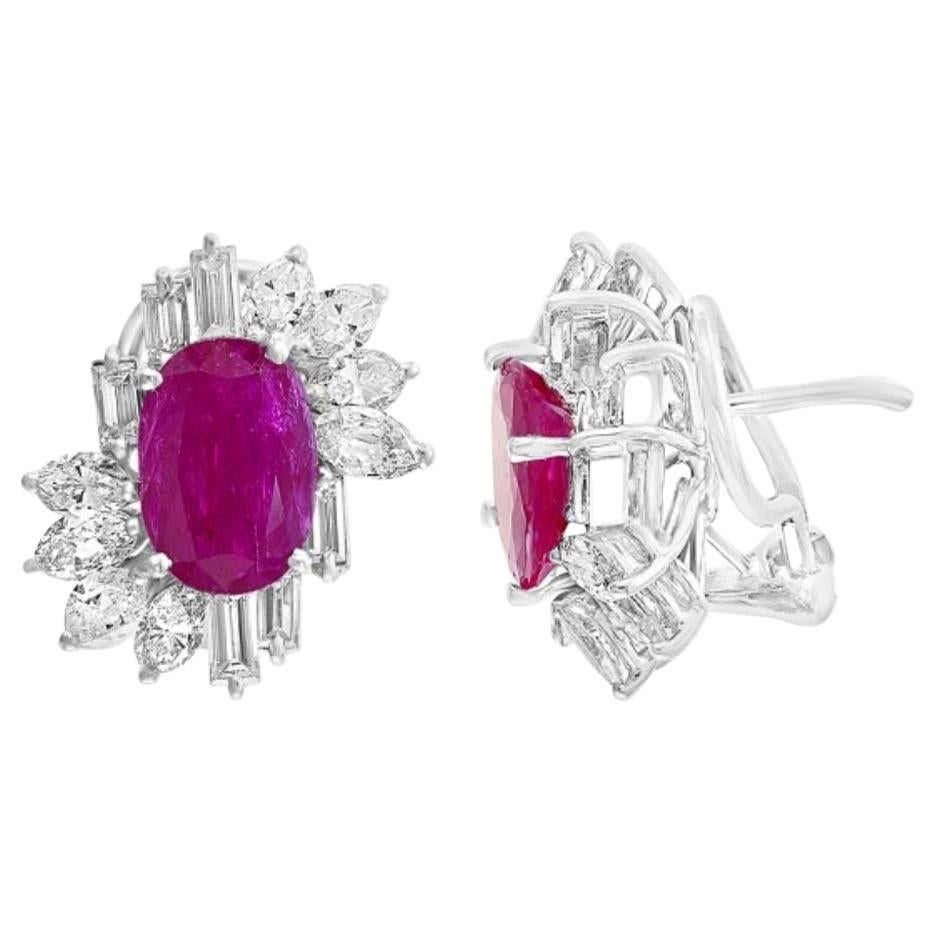 Oval Ruby and Mixed Diamond Cut Earrings, 5.51ct of Rubies and 2.40ct of Diamond For Sale