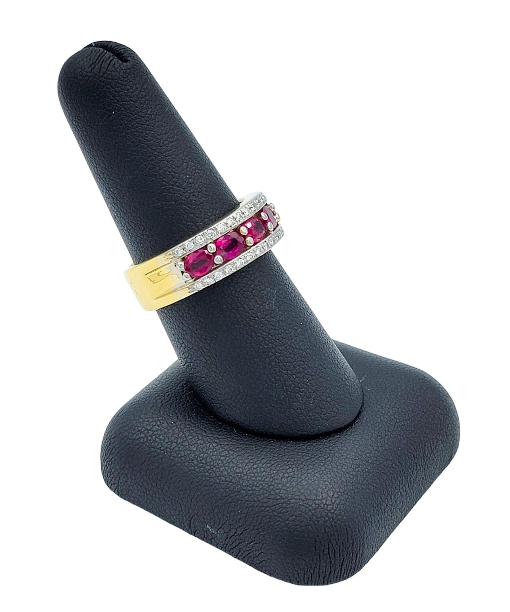 Oval Ruby and Pave Diamond Semi-Eternity Band Ring in 18 Karat Yellow Gold  For Sale 6
