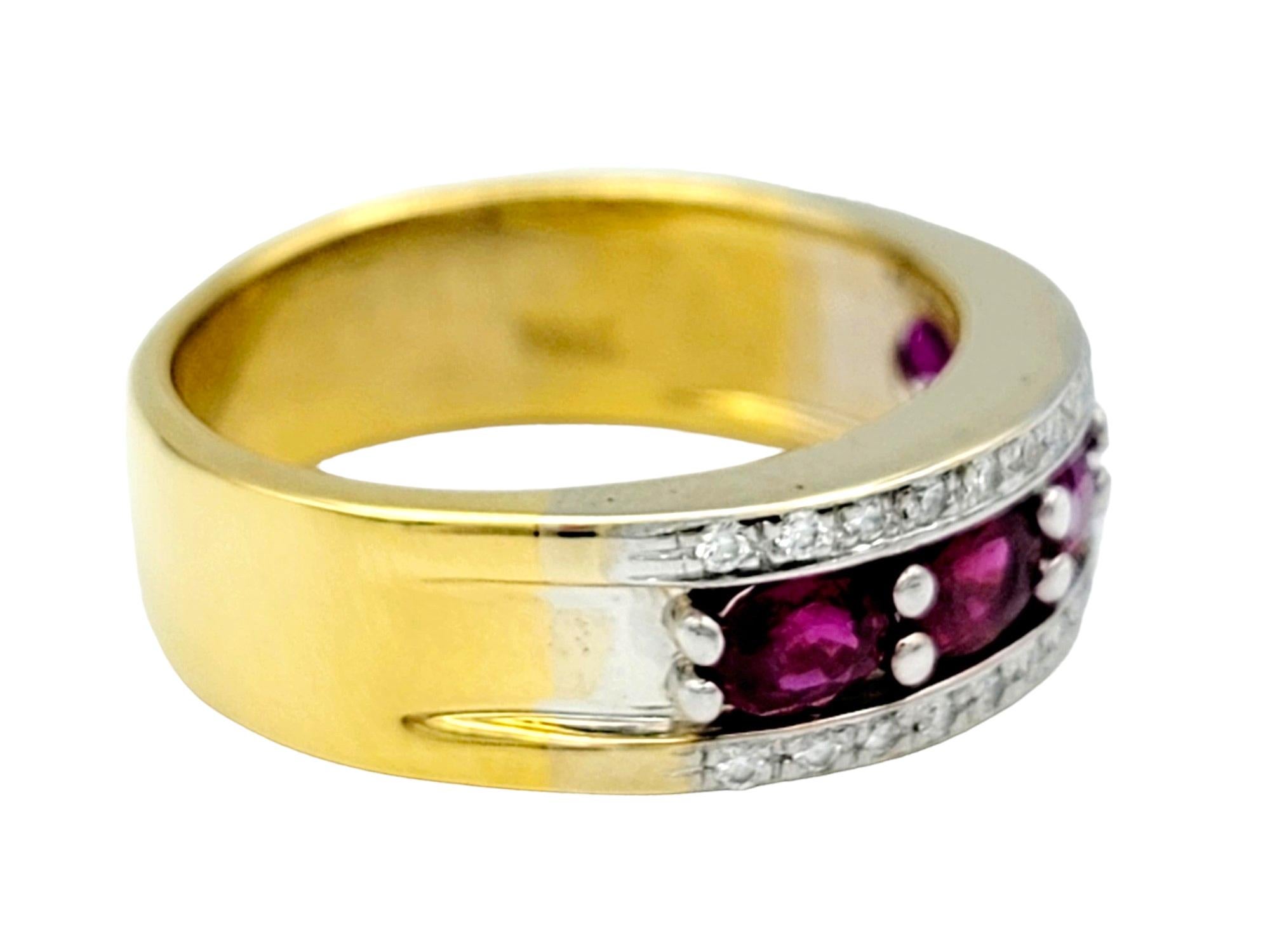 Oval Ruby and Pave Diamond Semi-Eternity Band Ring in 18 Karat Yellow Gold  For Sale 1