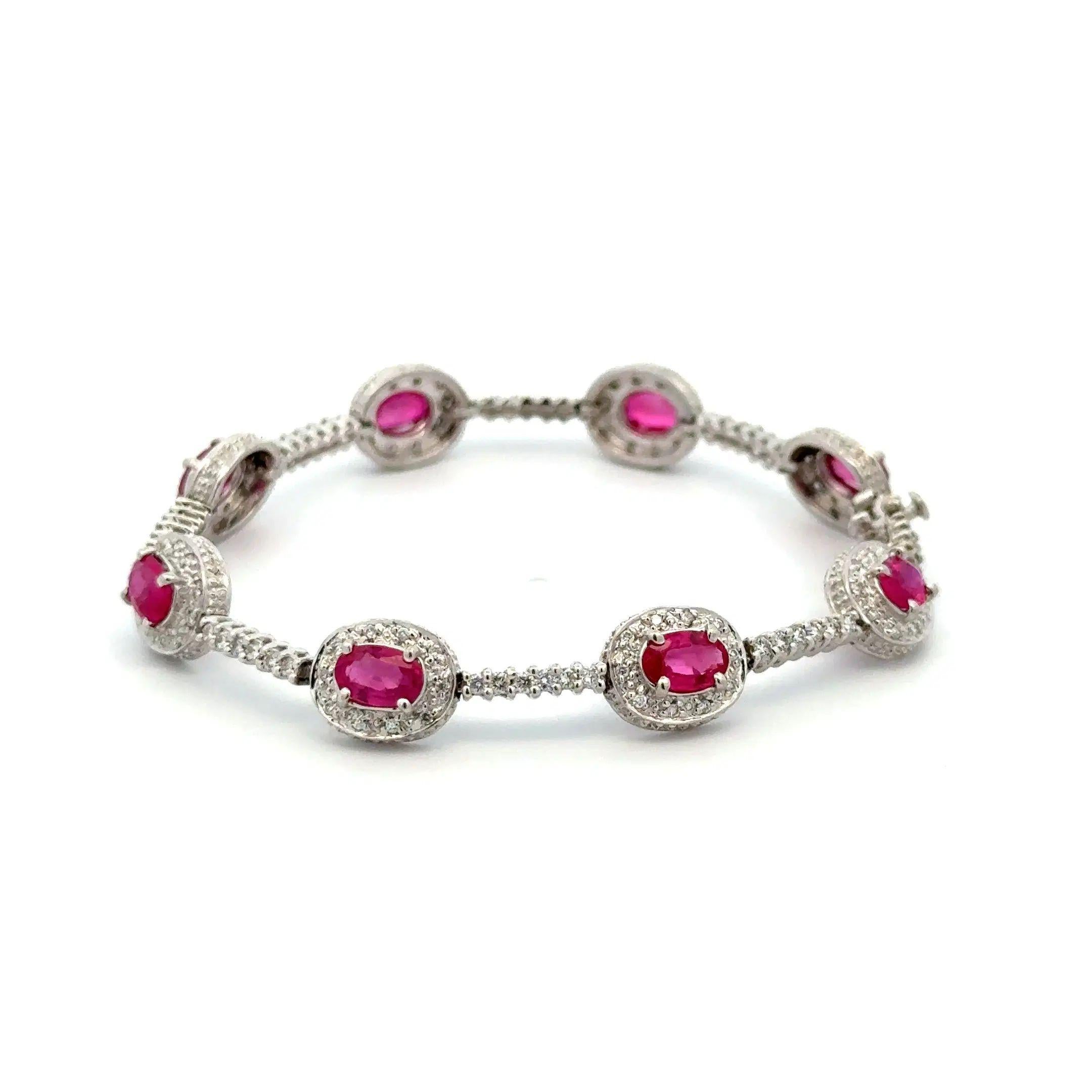 Ruby Barr Rbc Oval Ruby and RBC 126 Diamond Gold Link Vintage Bracelet For Sale at ...